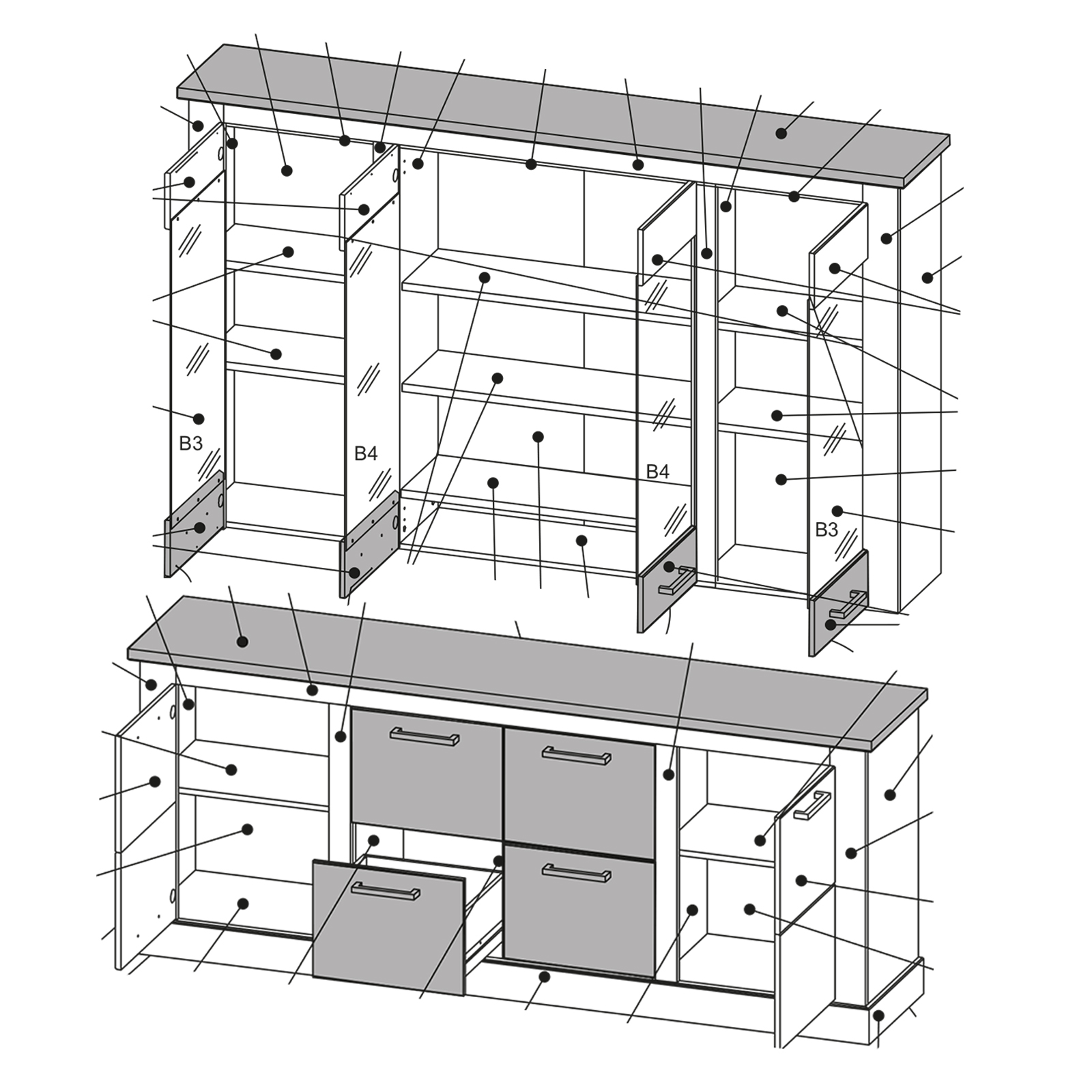 Highboard - Pinie hell-Satin Nussbaum - 210 cm breit