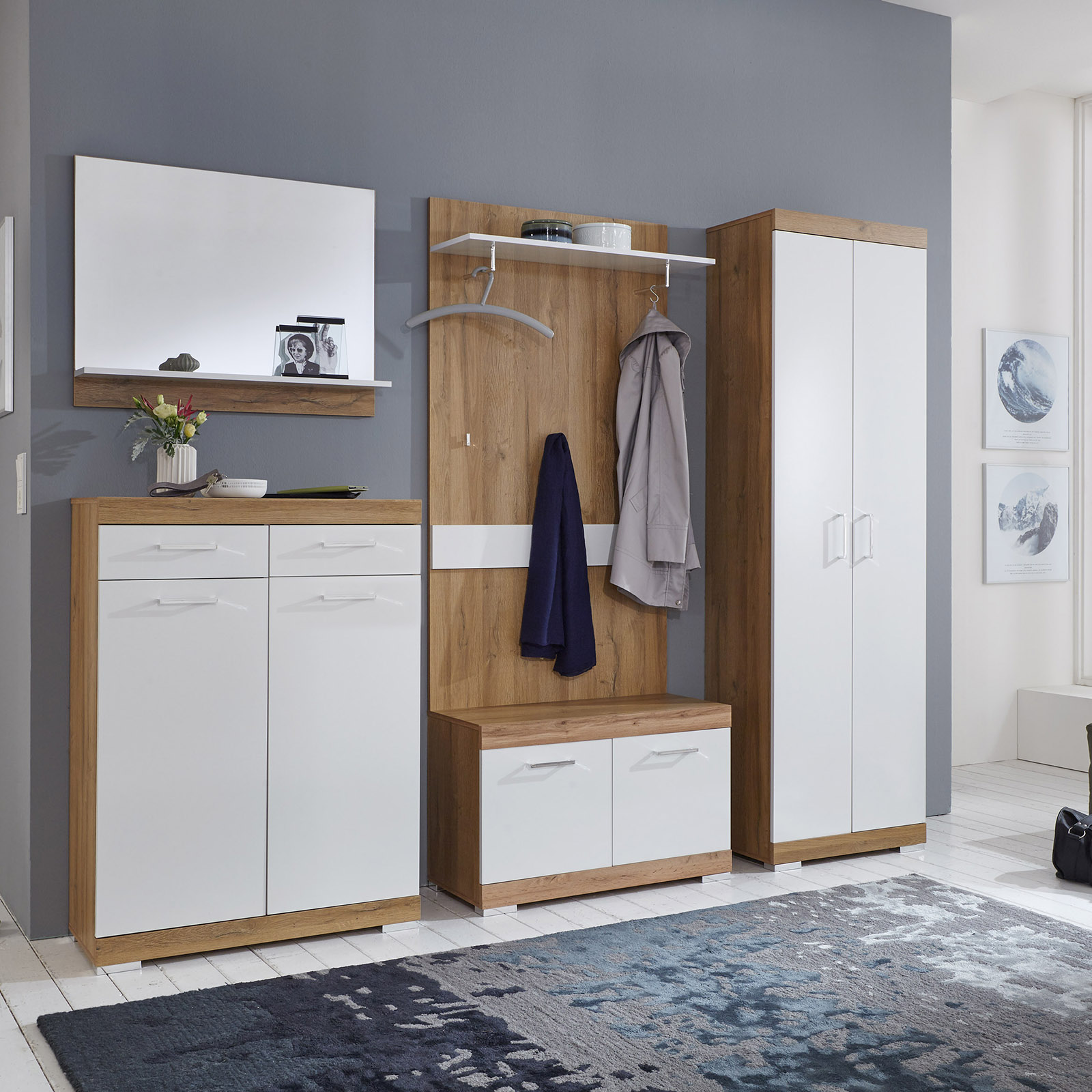 Garderobenpaneel - Alteiche-weiß - 80 cm breit