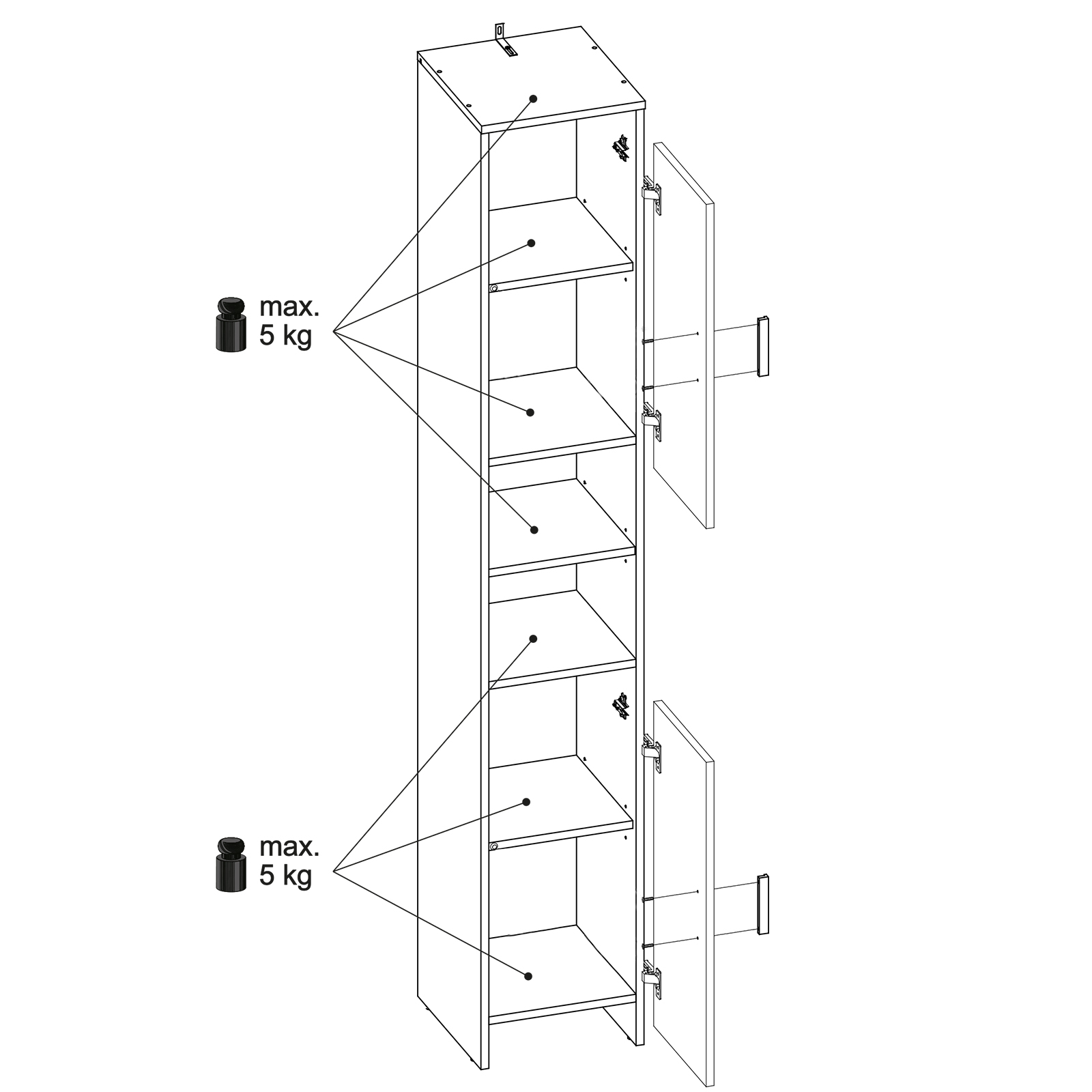 Hochschrank - weiß-Sonoma Eiche - 32 cm breit