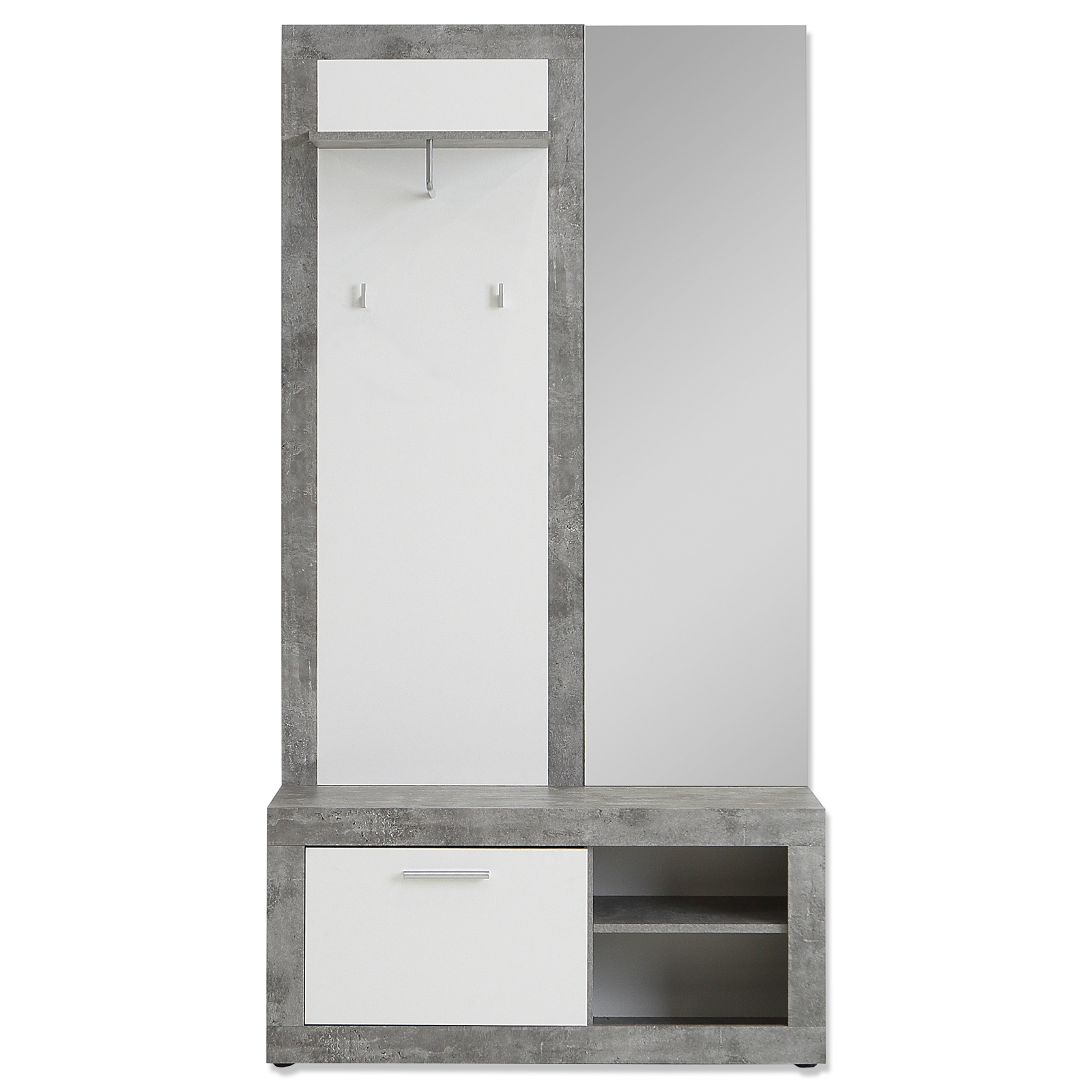 Garderobe - graue Betonoptik - weiß - 98 cm breit
