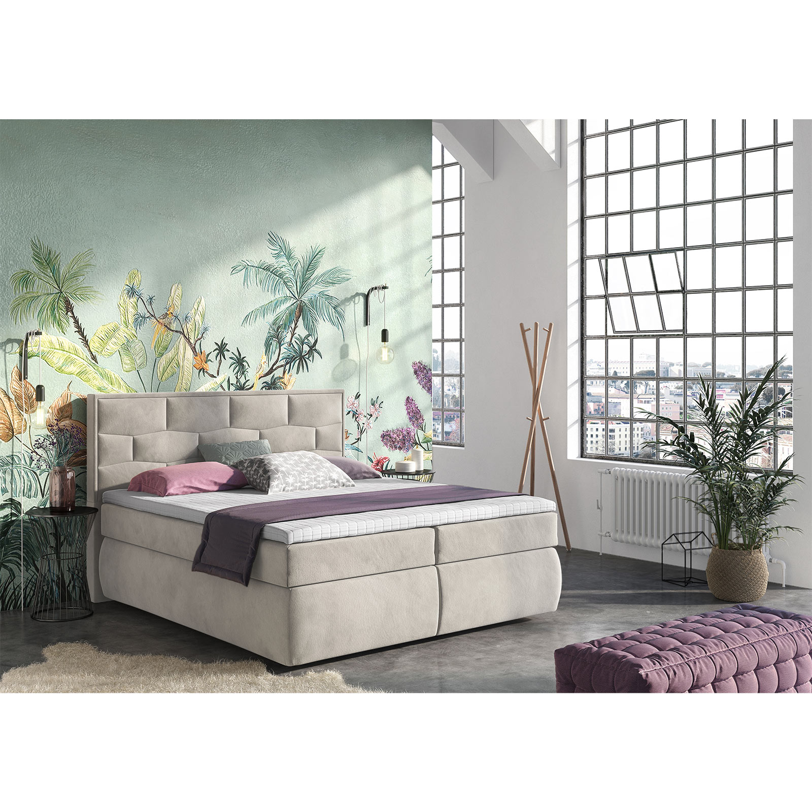 Boxspringbett - creme - Samt - 180x200 cm