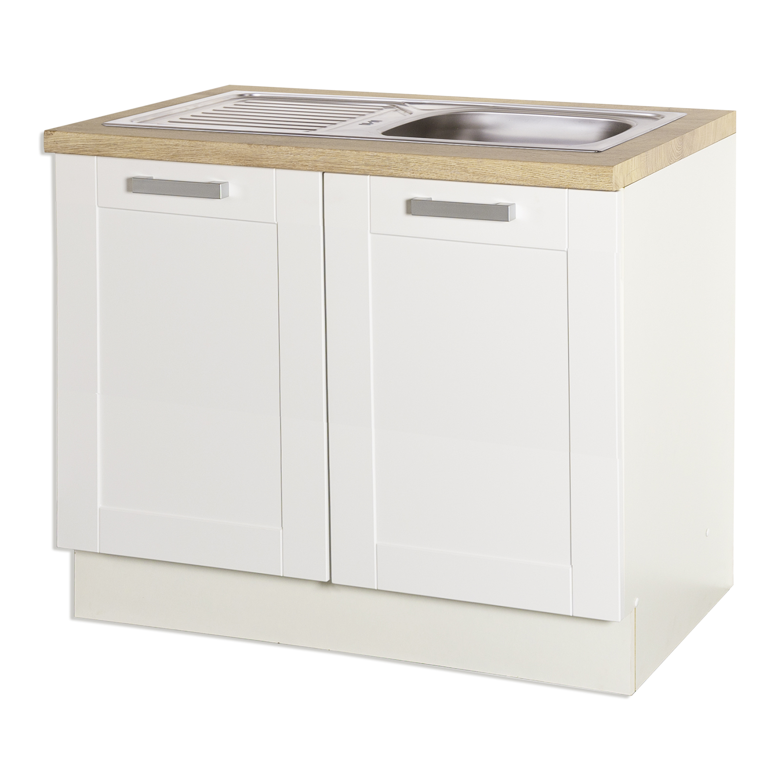 Spülenschrank - weiß Lacklaminat-Asteiche 100 cm
