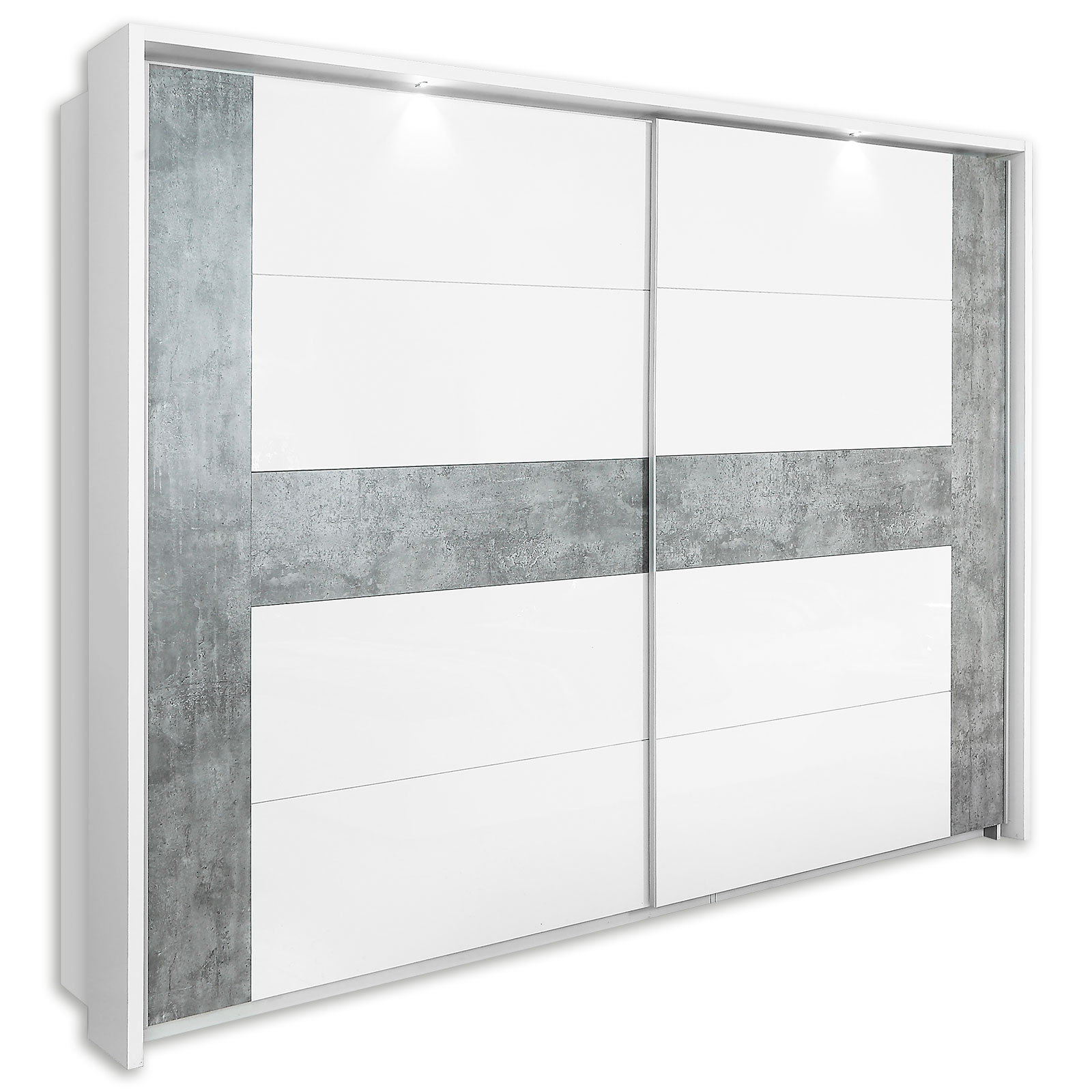 Ella@HOME Schwebetürenschrank - weiß Hochglanz-Betonoptik - 220 cm