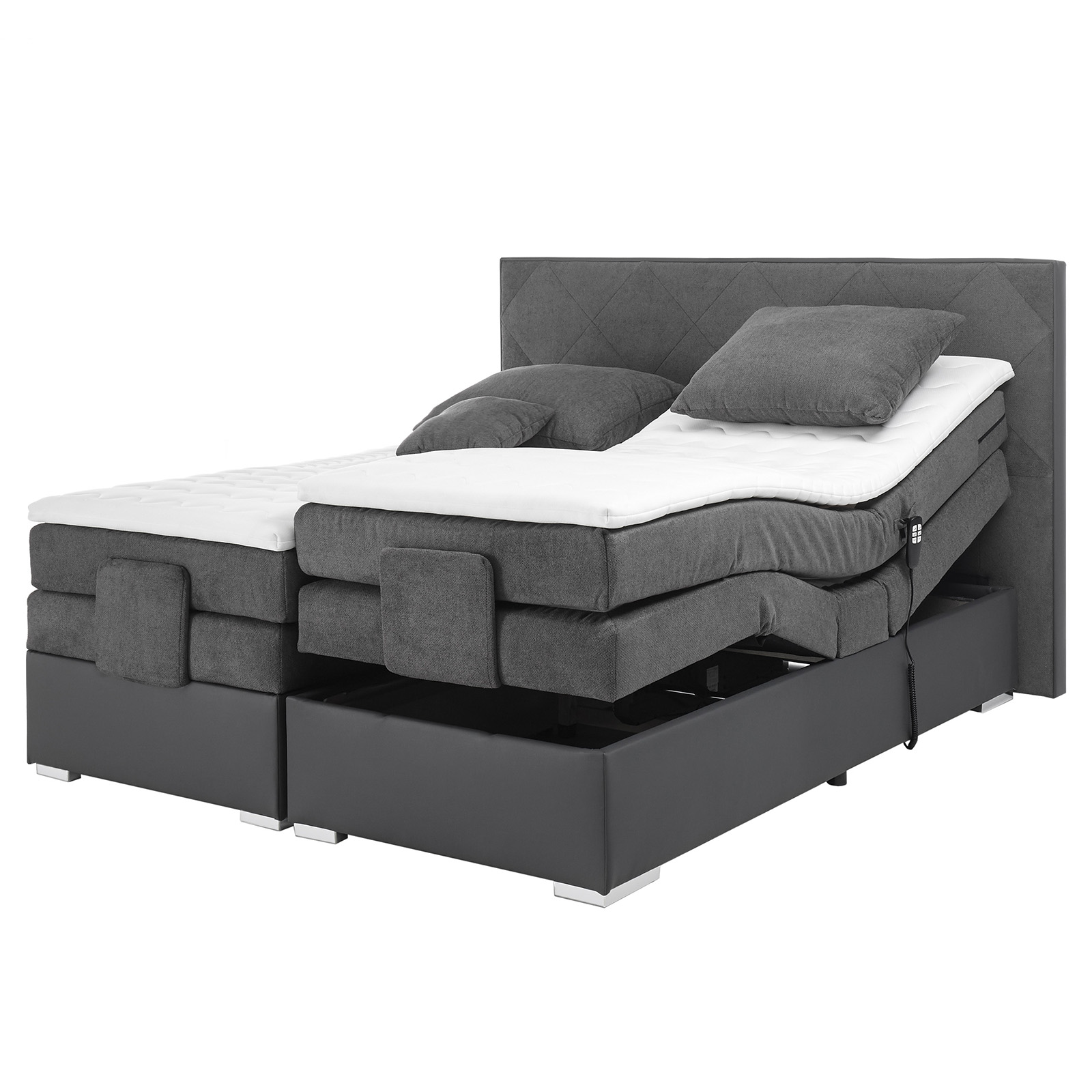 Motor-Boxspringbett - grau - H2 - 180x200 cm