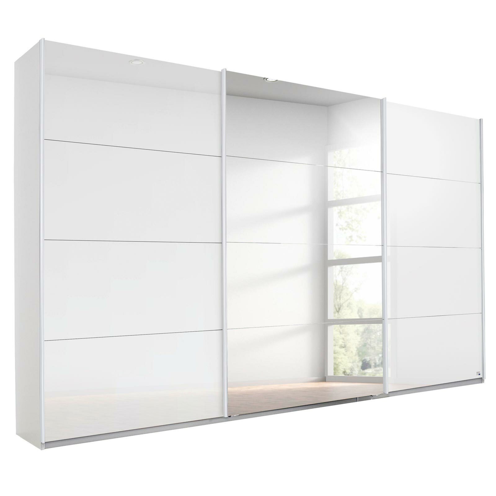 Schwebetürenschrank - weiß Hochglanz - mit Spiegel - 360x210 cm | Online  bei ROLLER kaufen