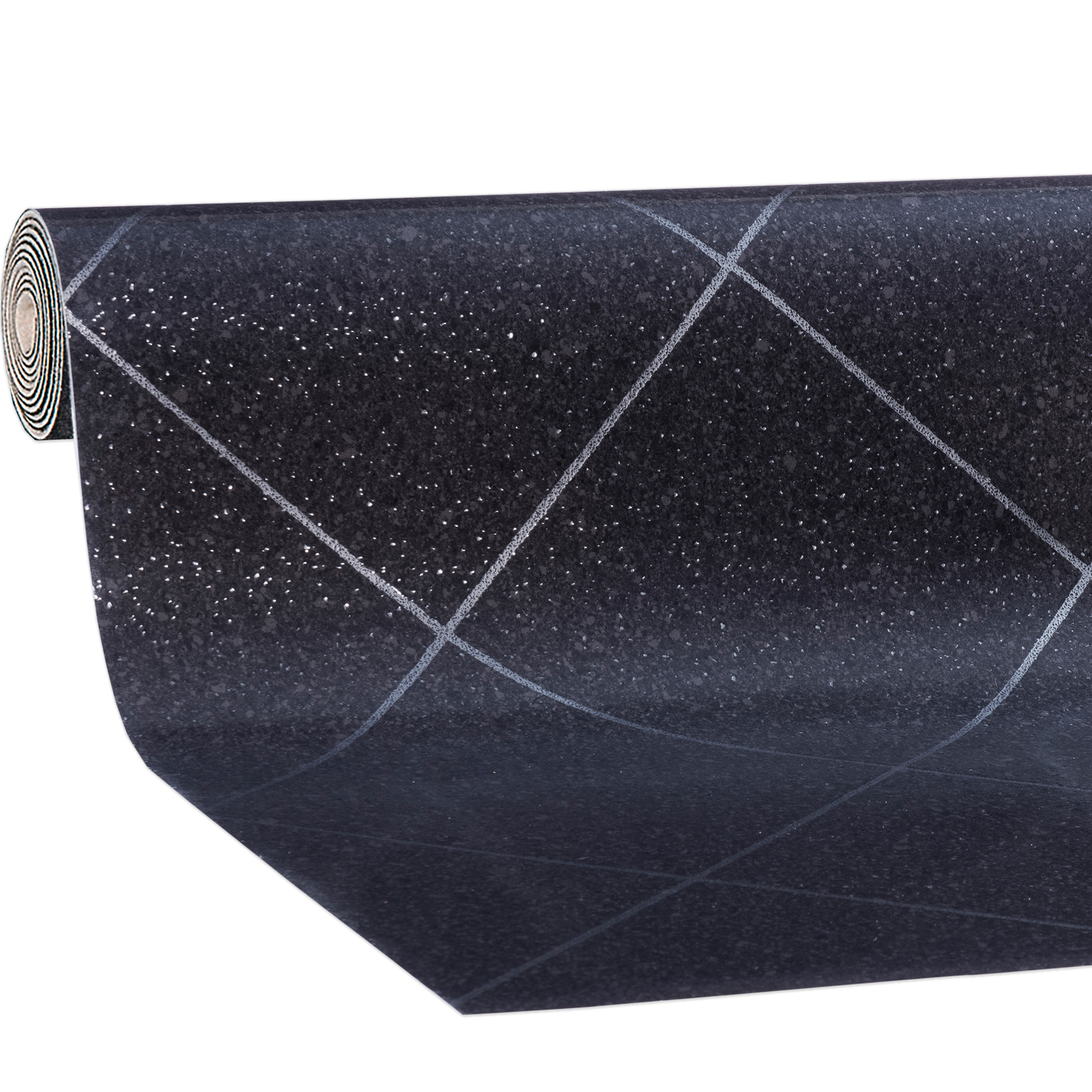 PVC-Bodenbelag - schwarz Hochglanz - Fliesenoptik - 4 Meter