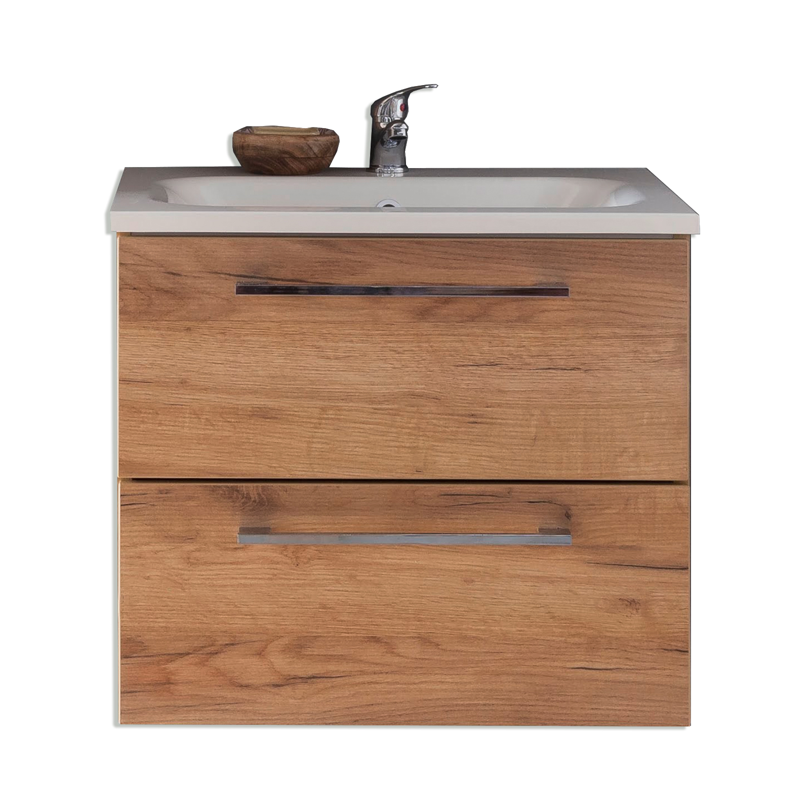Waschbeckenunterschrank - Trüffel Eiche - mit Keramikbecken - 61 cm breit