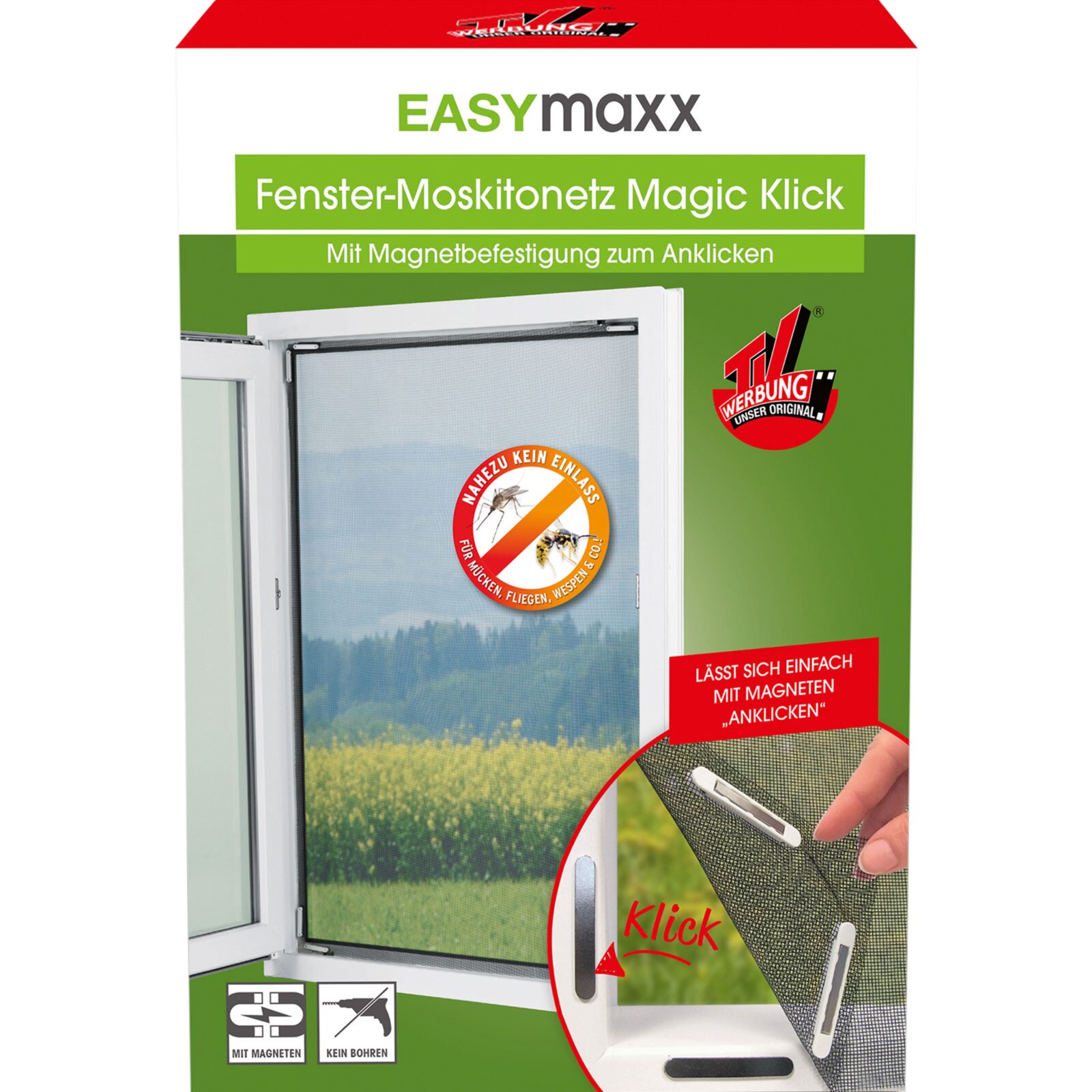 EASYmaxx Moskitonetz Magic Klick - schwarz - 150x130 cm