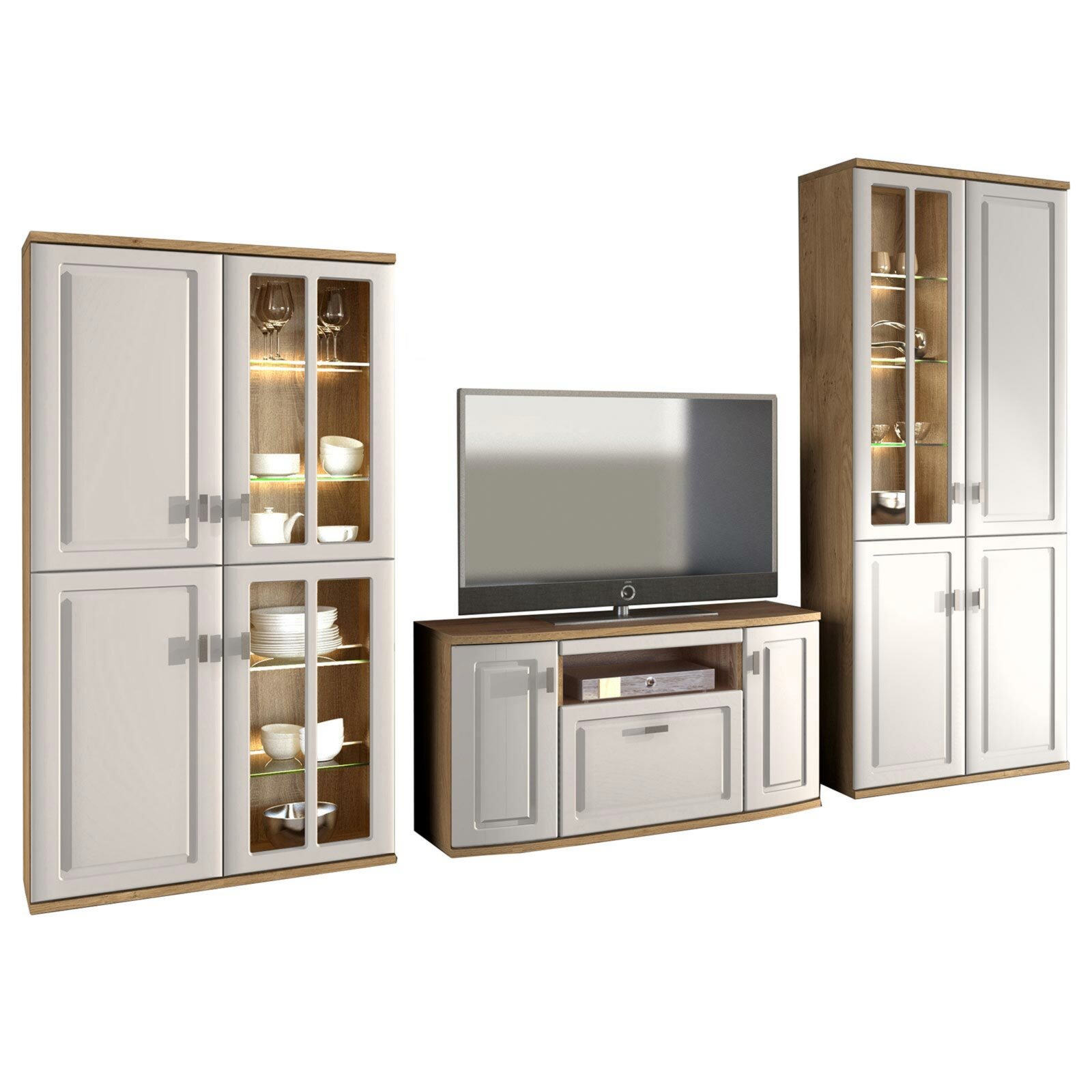 3-teilige wohnwand - wildeiche-tonweiß - 330 cm breit | online bei