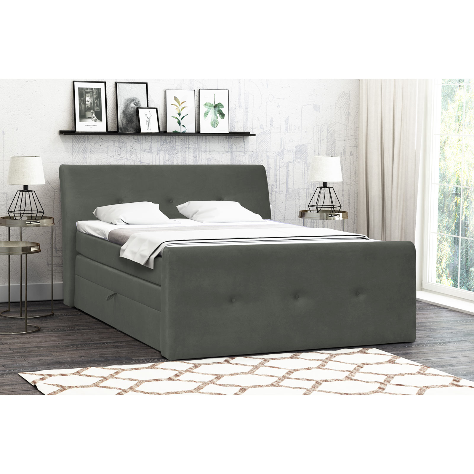 Boxspringbett - silber - H2 - Samtoptik - 180x200 cm