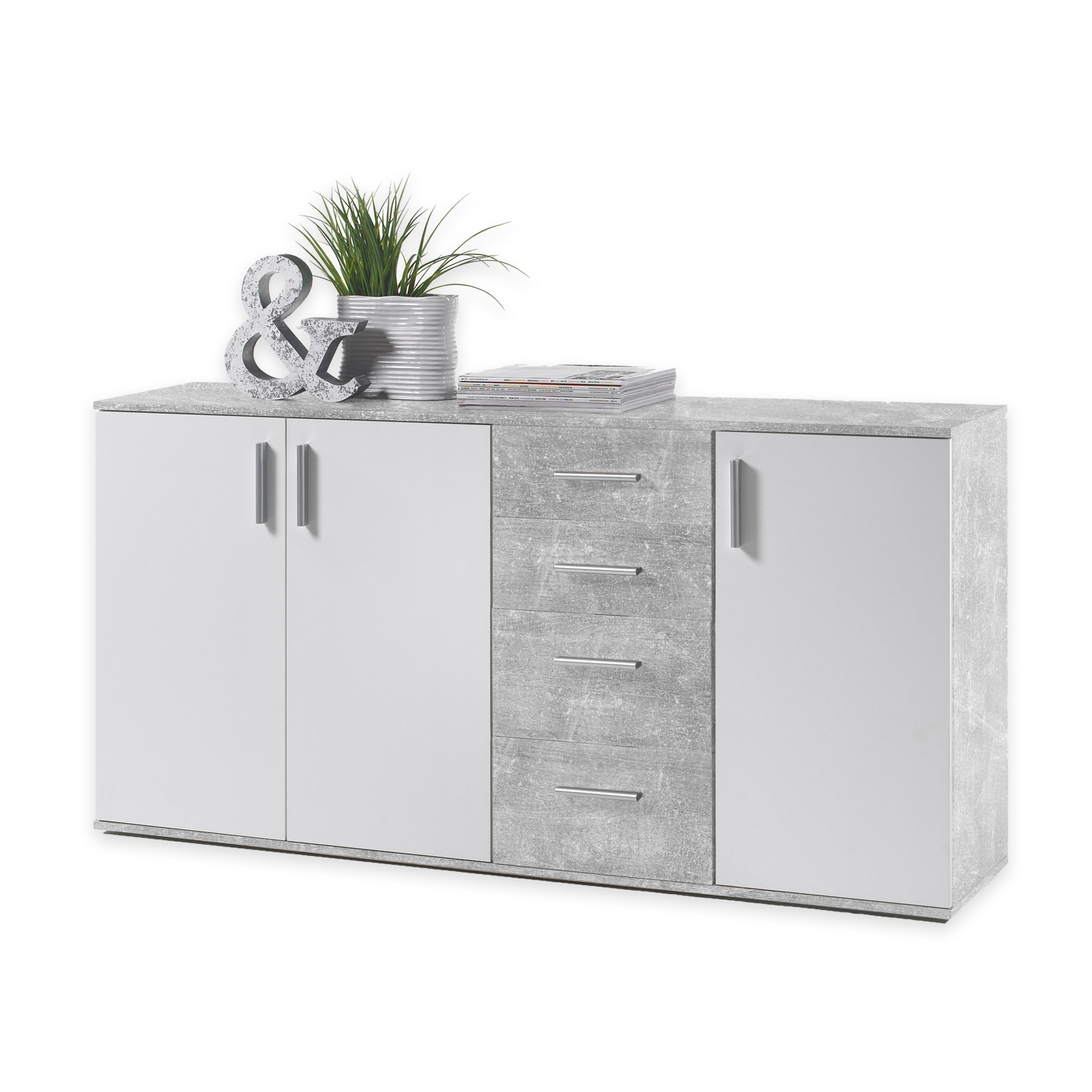 Kommode - weiß-Beton-Optik - 160 cm breit