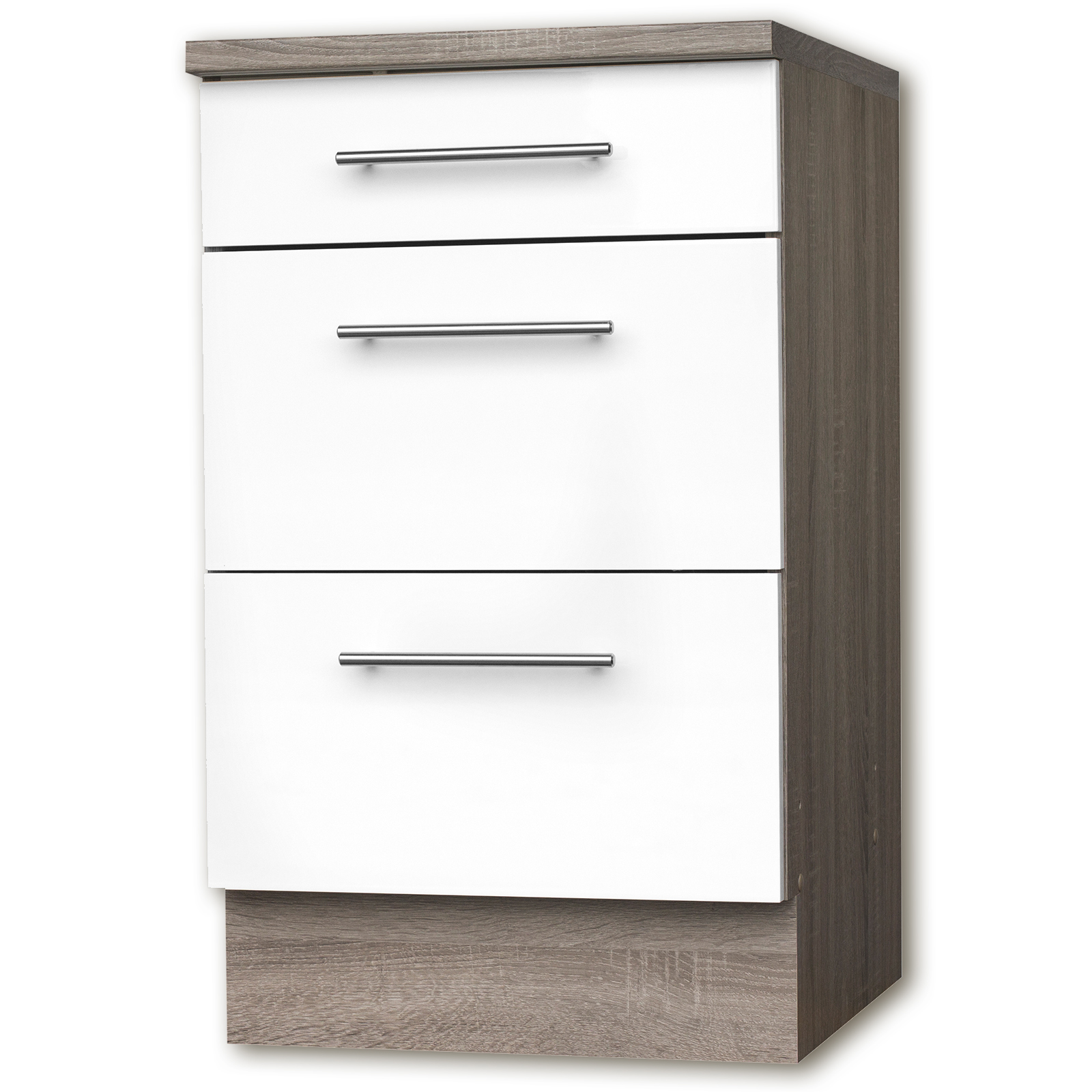 Anrichte - weiß Hochglanz-Trüffel - 3 Schubkästen - 50 cm