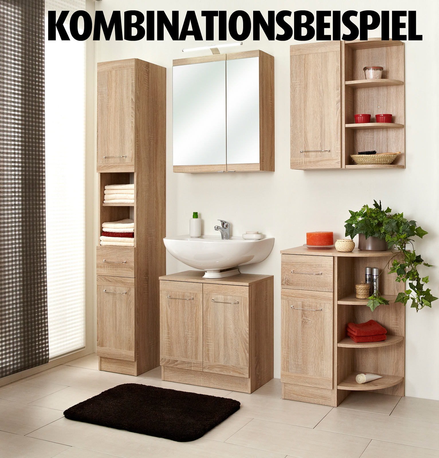 Waschbeckenunterschrank - Eiche natur - 60 cm breit | Online bei ROLLER