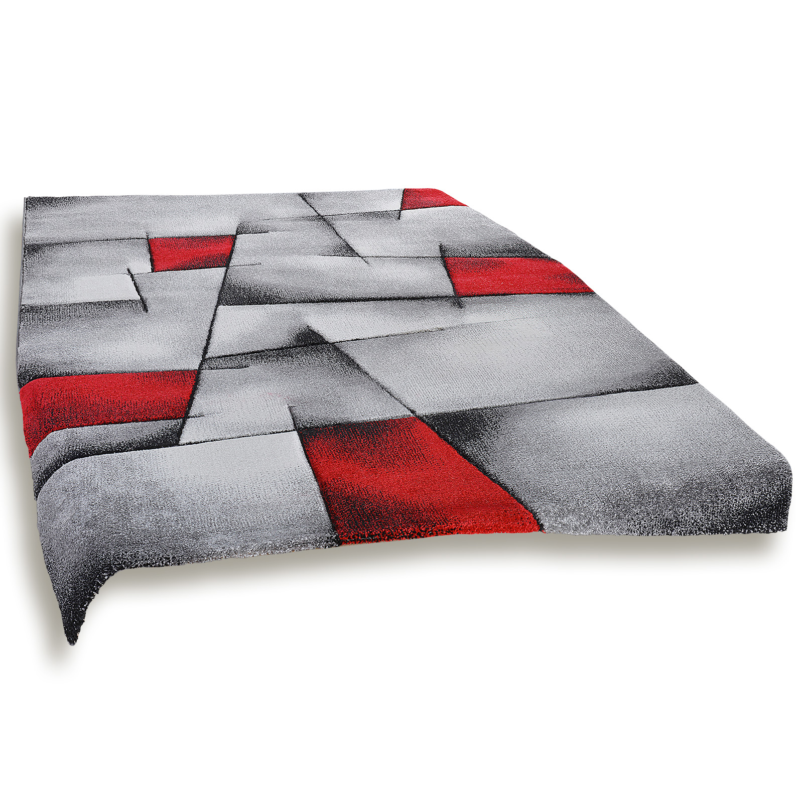 Frisee-Teppich - grau-rot - 160x230 cm