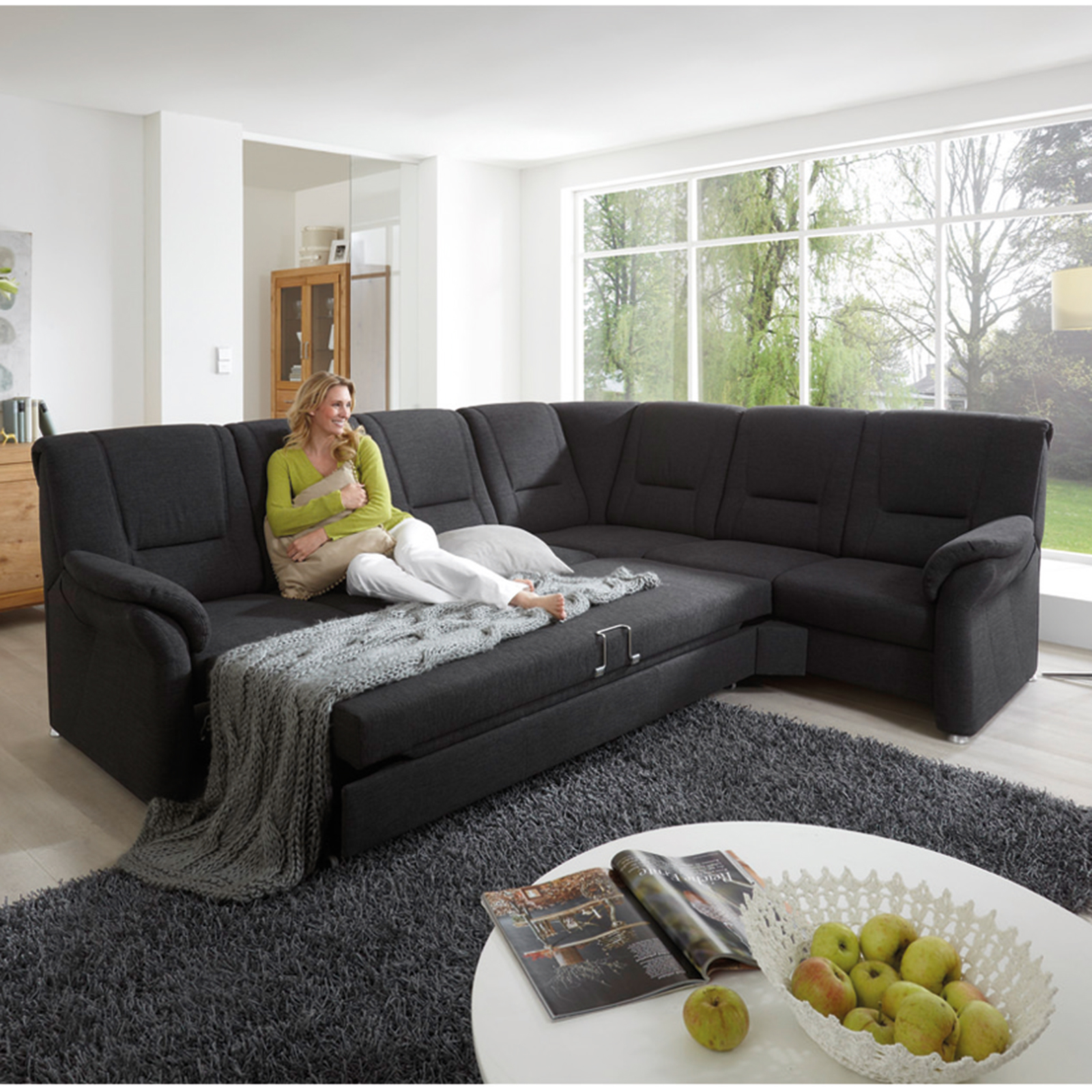 polsterpower Ecksofa anthrazit Liegefunktion Recamiere rechts