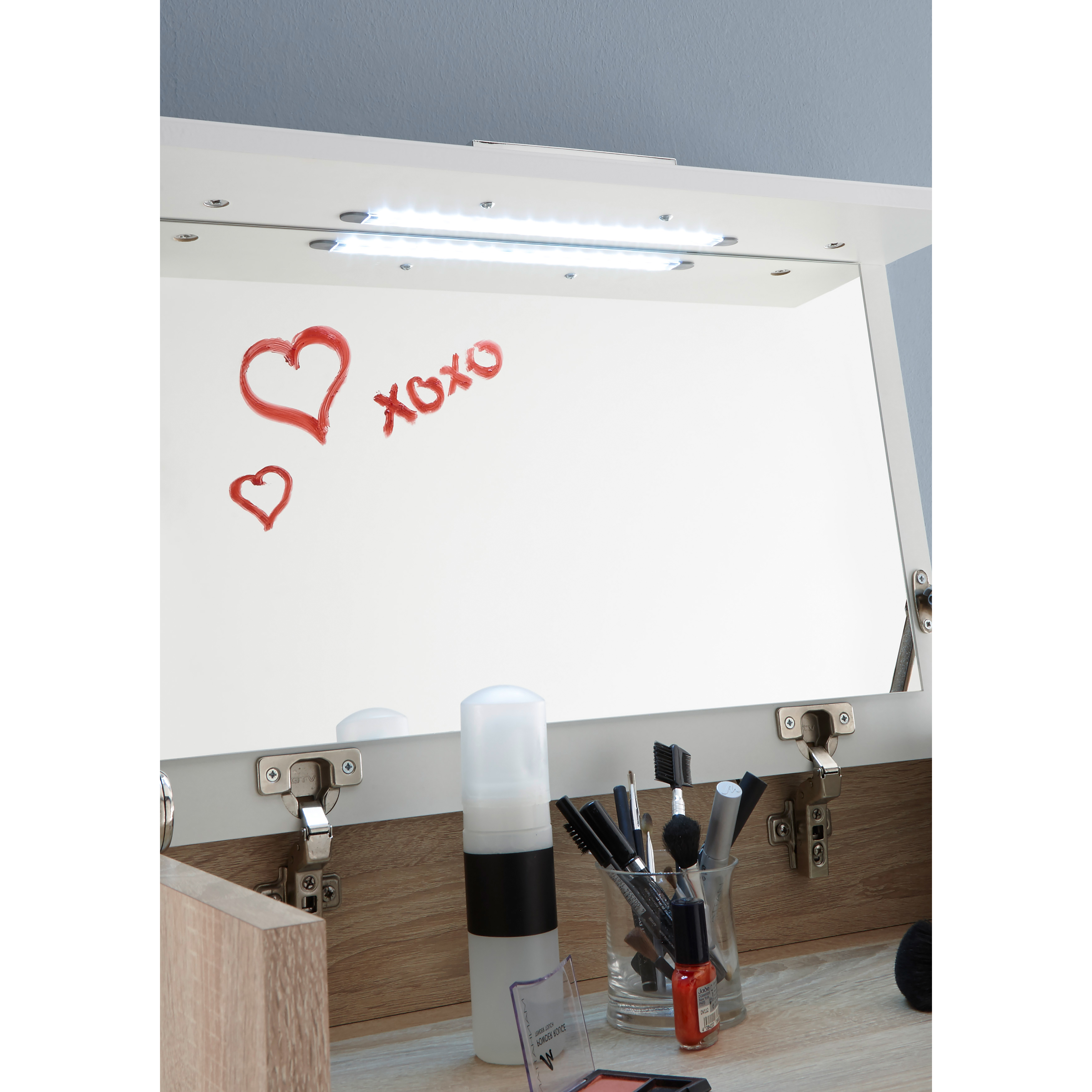 Schminkkommode - Sonoma Eiche-weiß - Beleuchtung - 65 cm breit