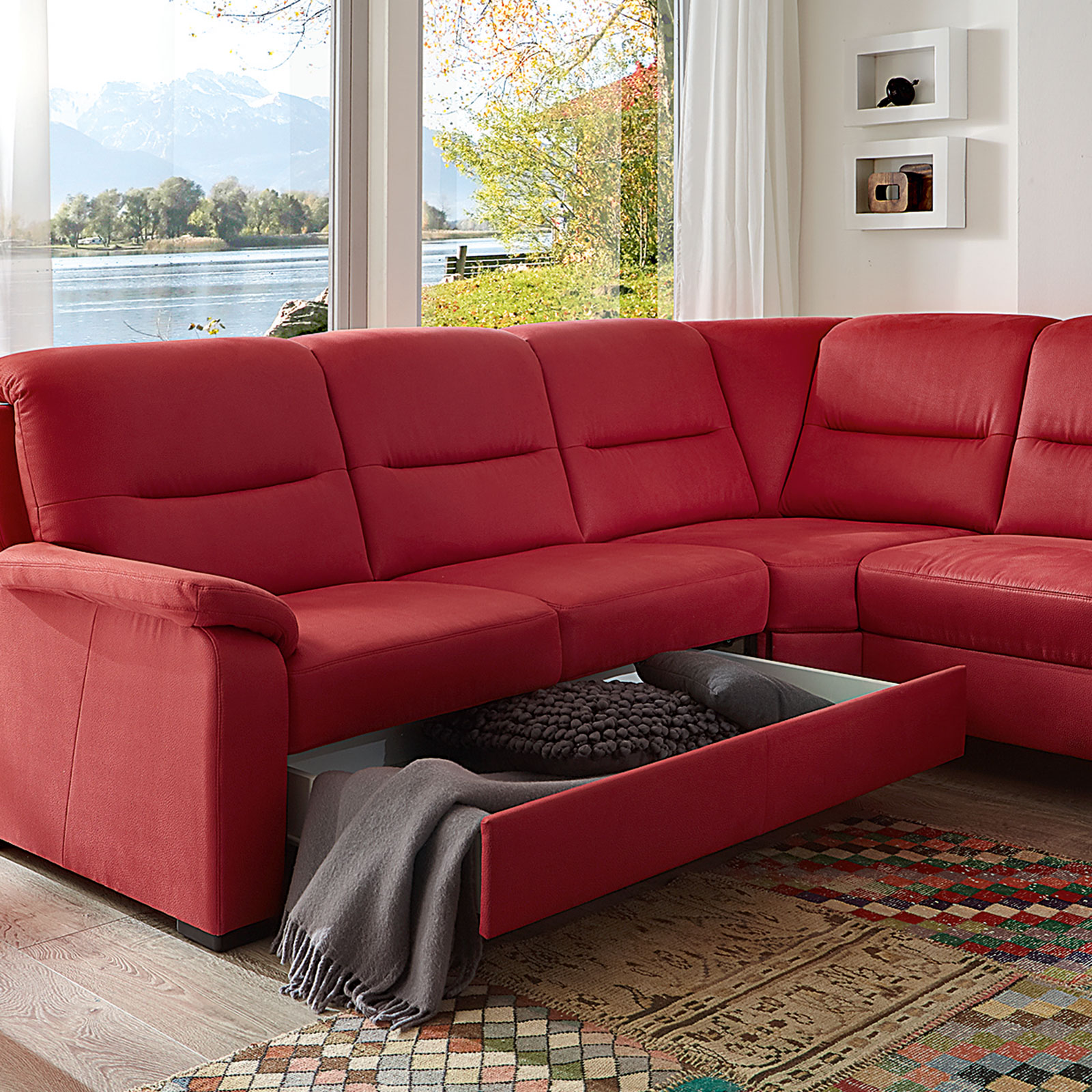 polsterpower Ecksofa rot 2Sitzer links Liegefunktion Online