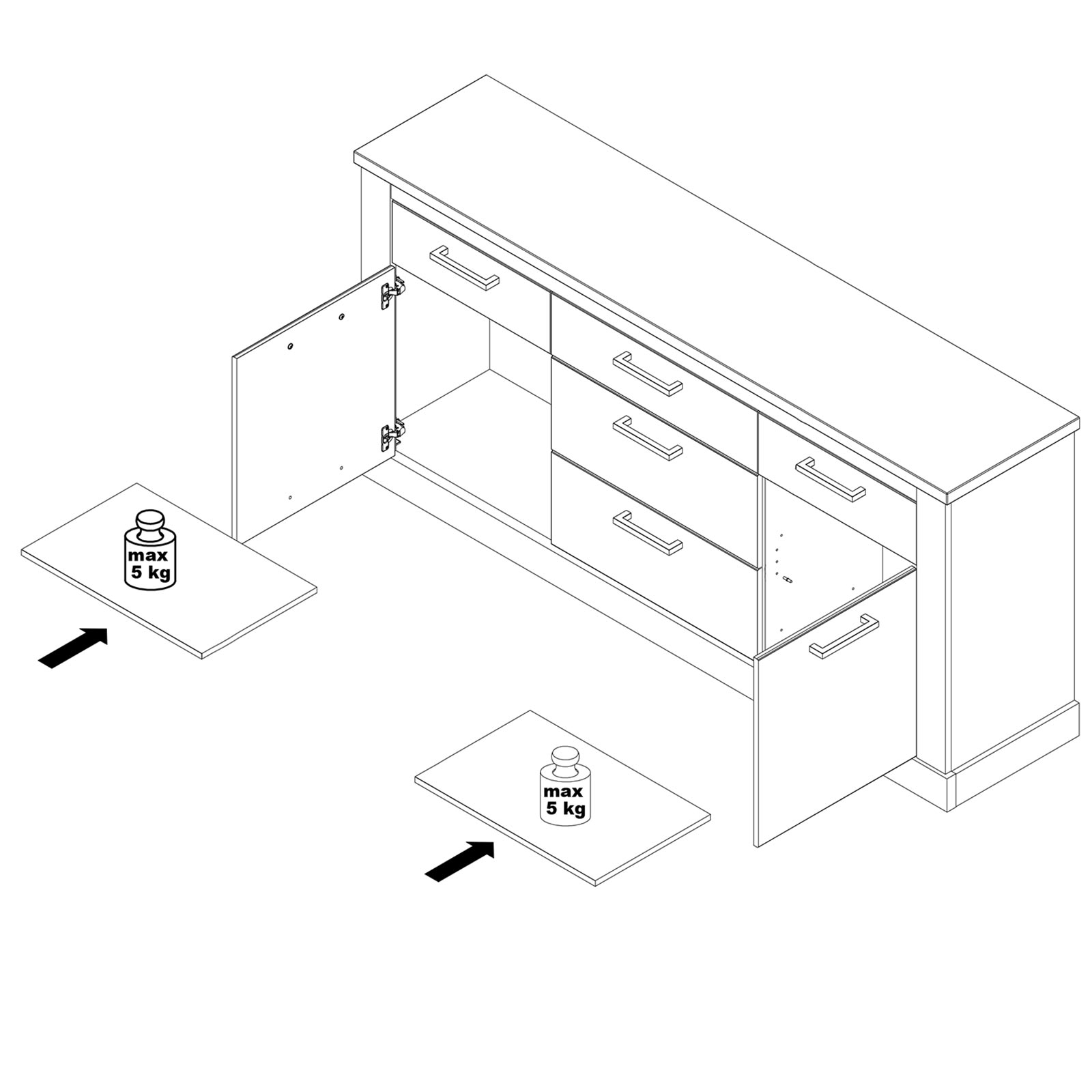 Sideboard - Pinie weiß - Touchwood - 186 cm