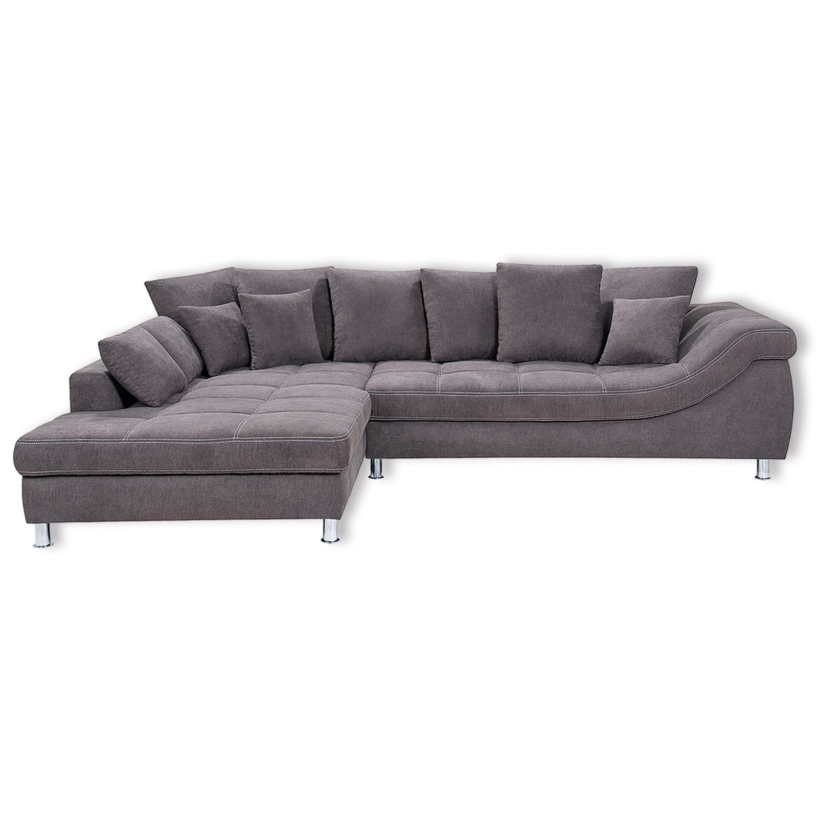 Ecksofa - grau - Recamiere links - inklusive Kissen