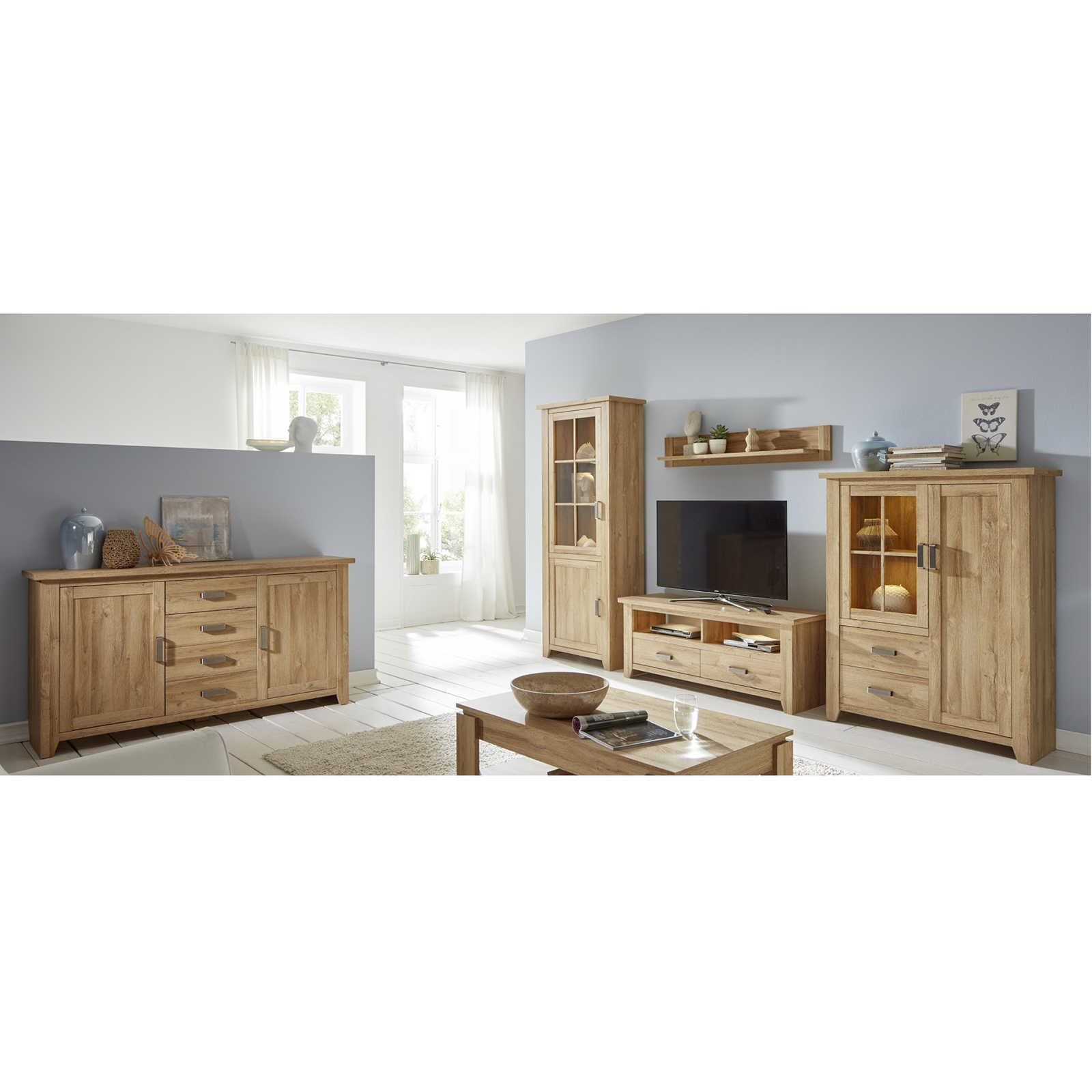 4-teiliges Wohnwand-Set - Alteiche