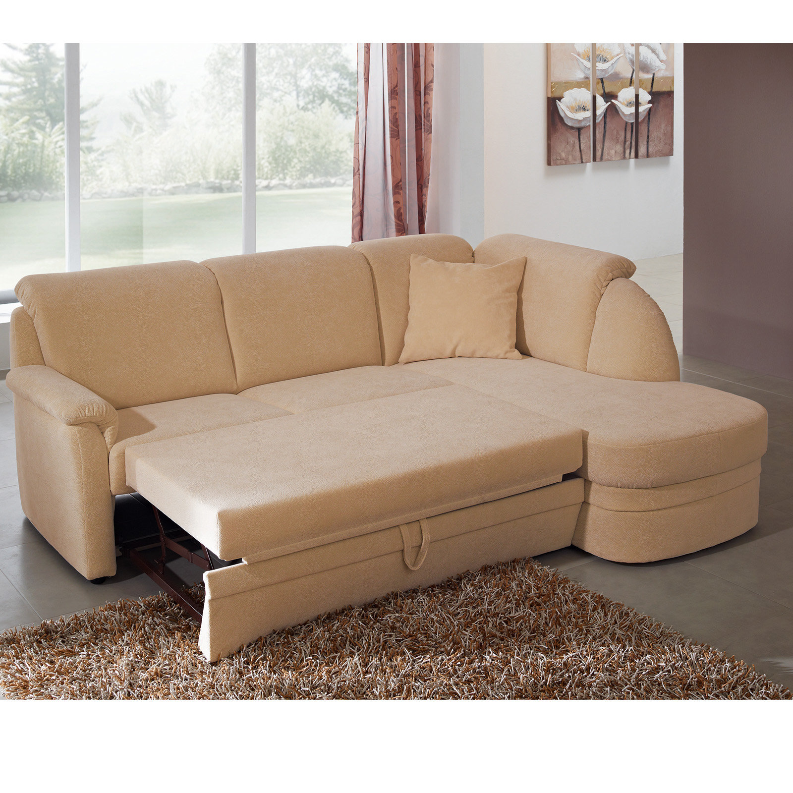 Set - Ecksofa mit Sessel - beige - mit Liegefunktion