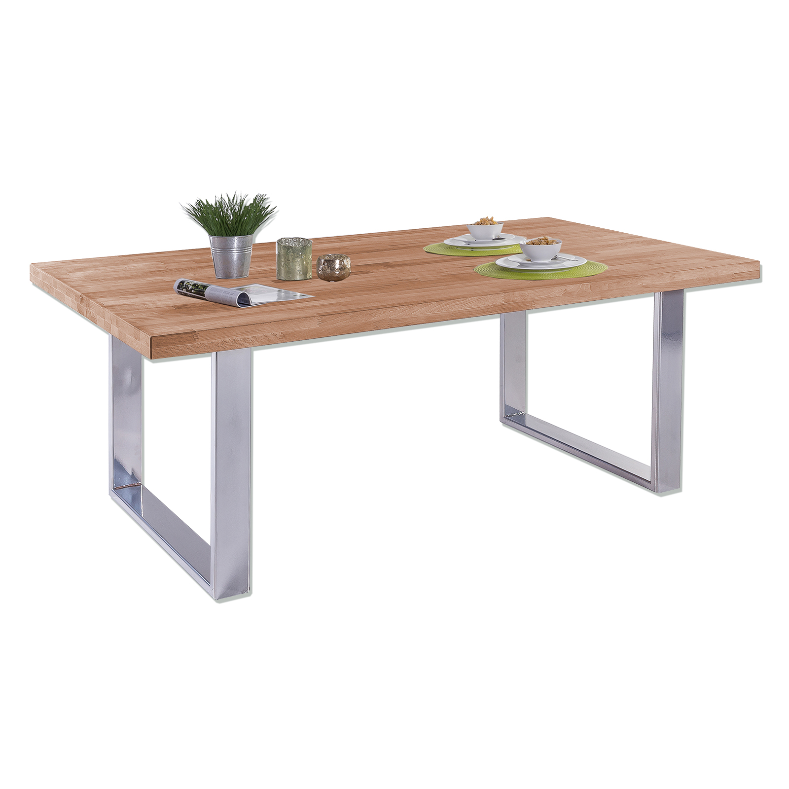 Esstisch Kernbuche Massiv Chromfarben 200x100 Cm Online Bei Roller Kaufen