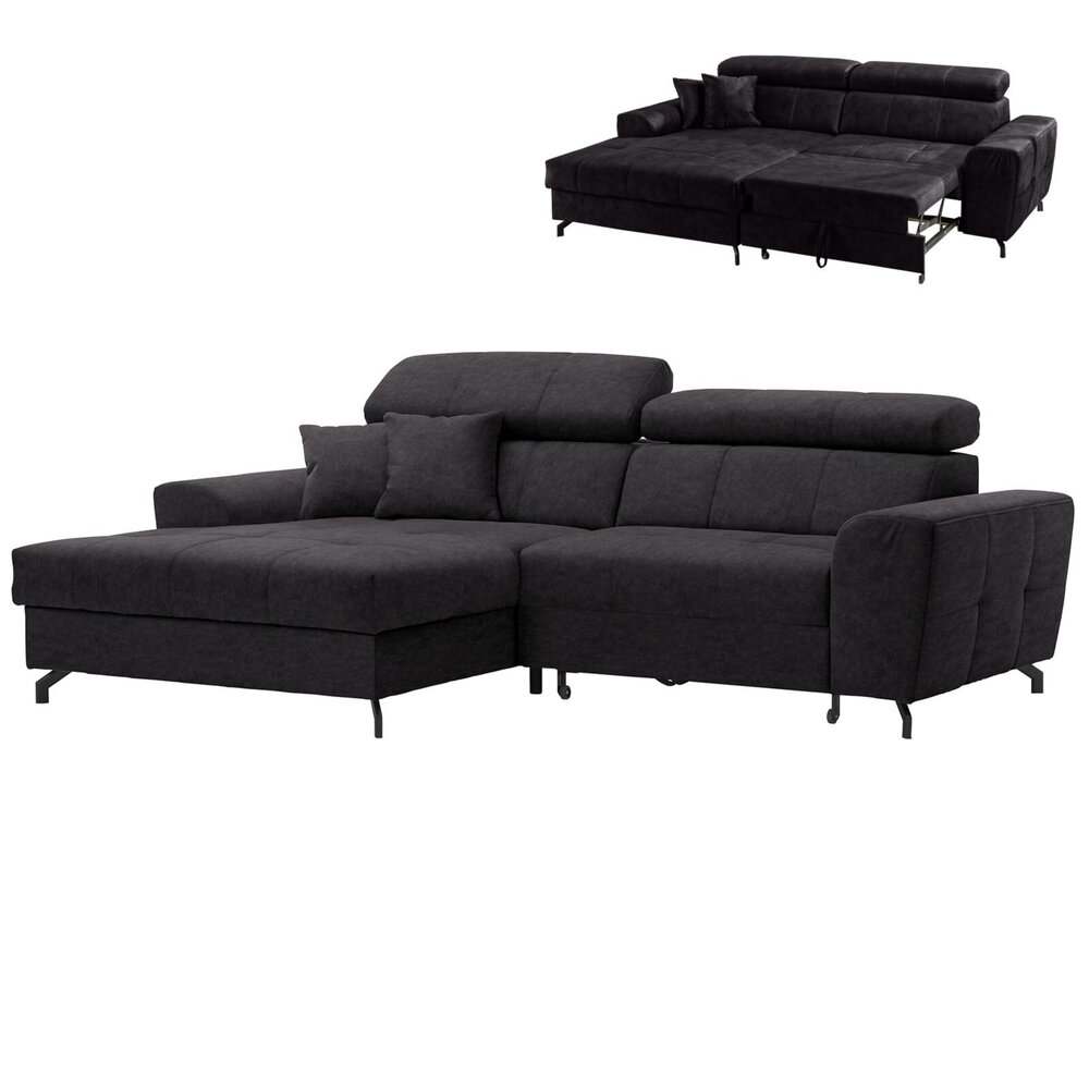 Ecksofa graphit Samt mit Liegefunktion Recamiere links Online