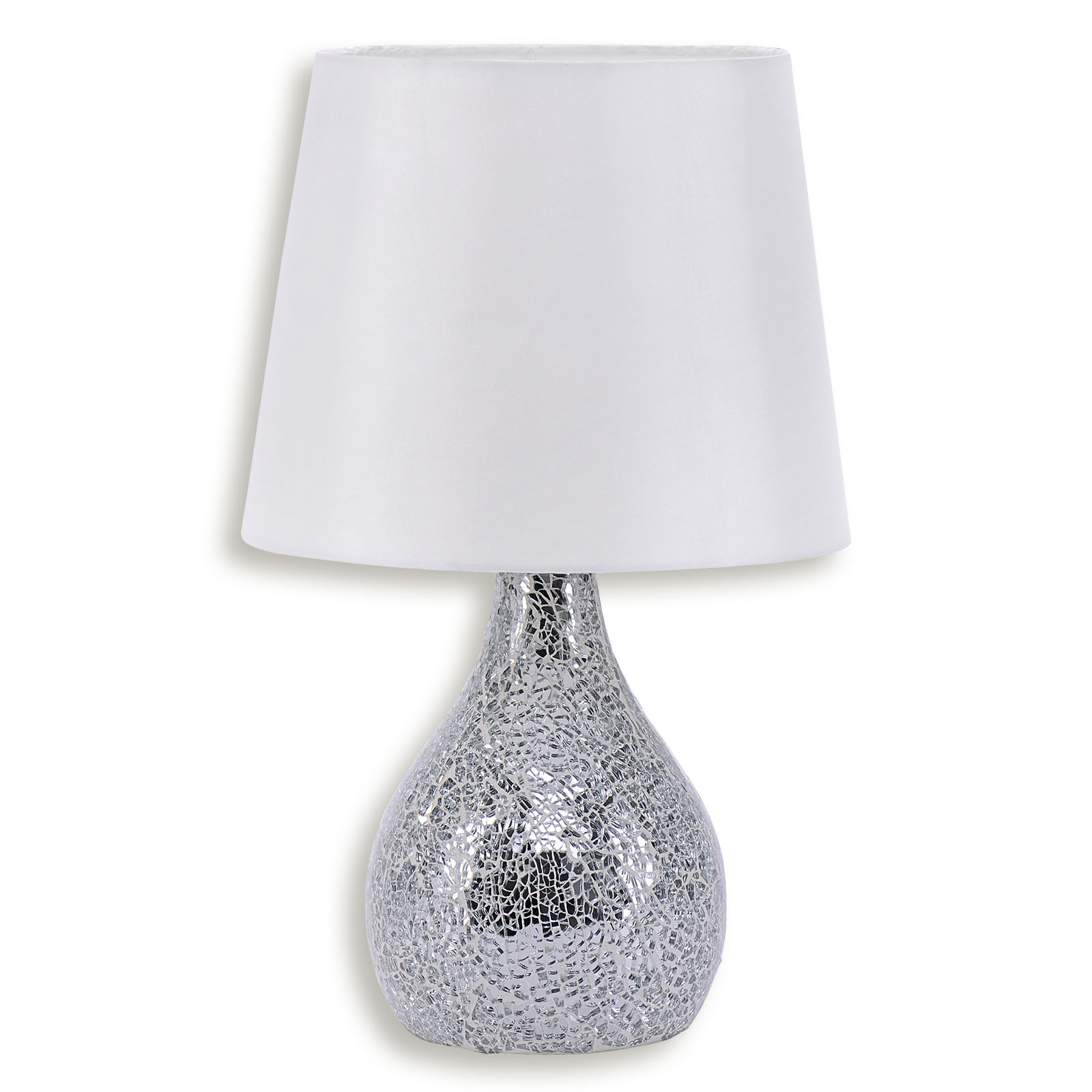 Tischlampe - weiß-silber - Stoffschirm