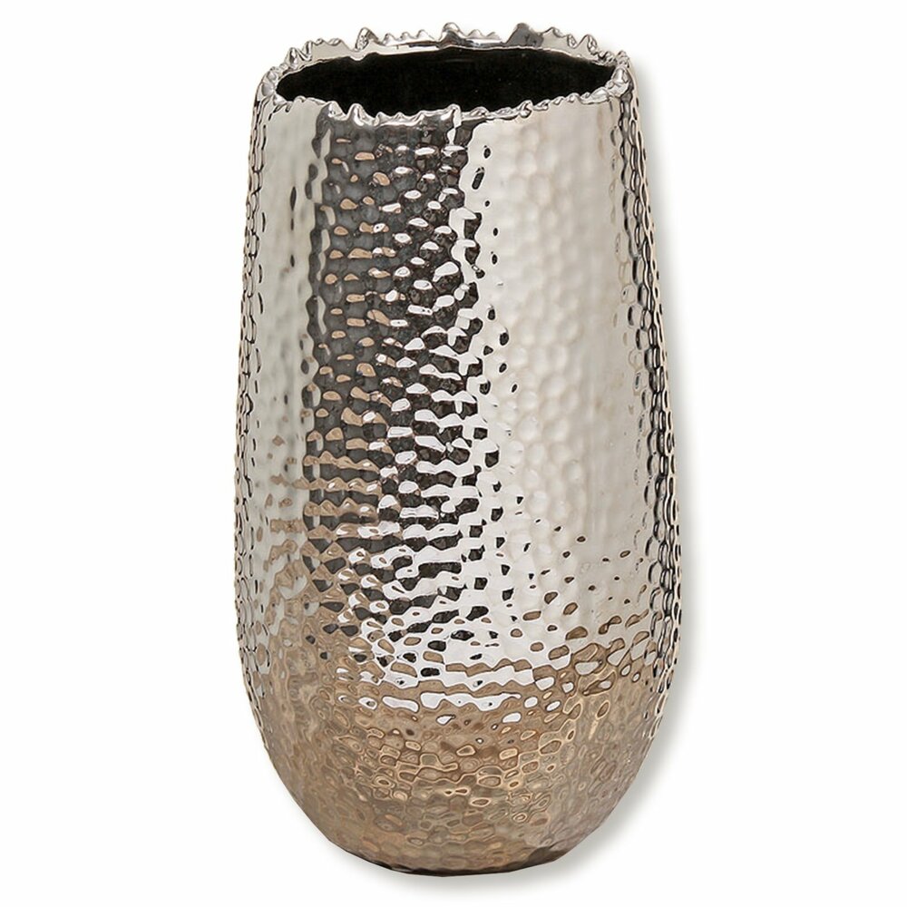 Vase silber Keramik 31 cm Höhe Vasen Dekoration Deko
