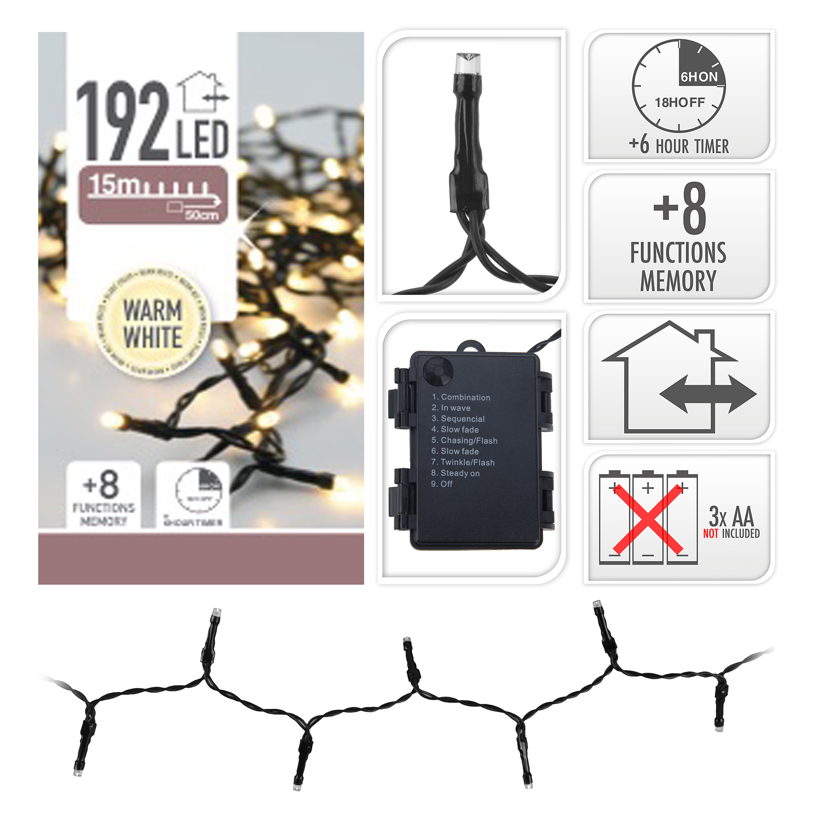 LED Lichterkette - 192 LED´s - 15 Meter