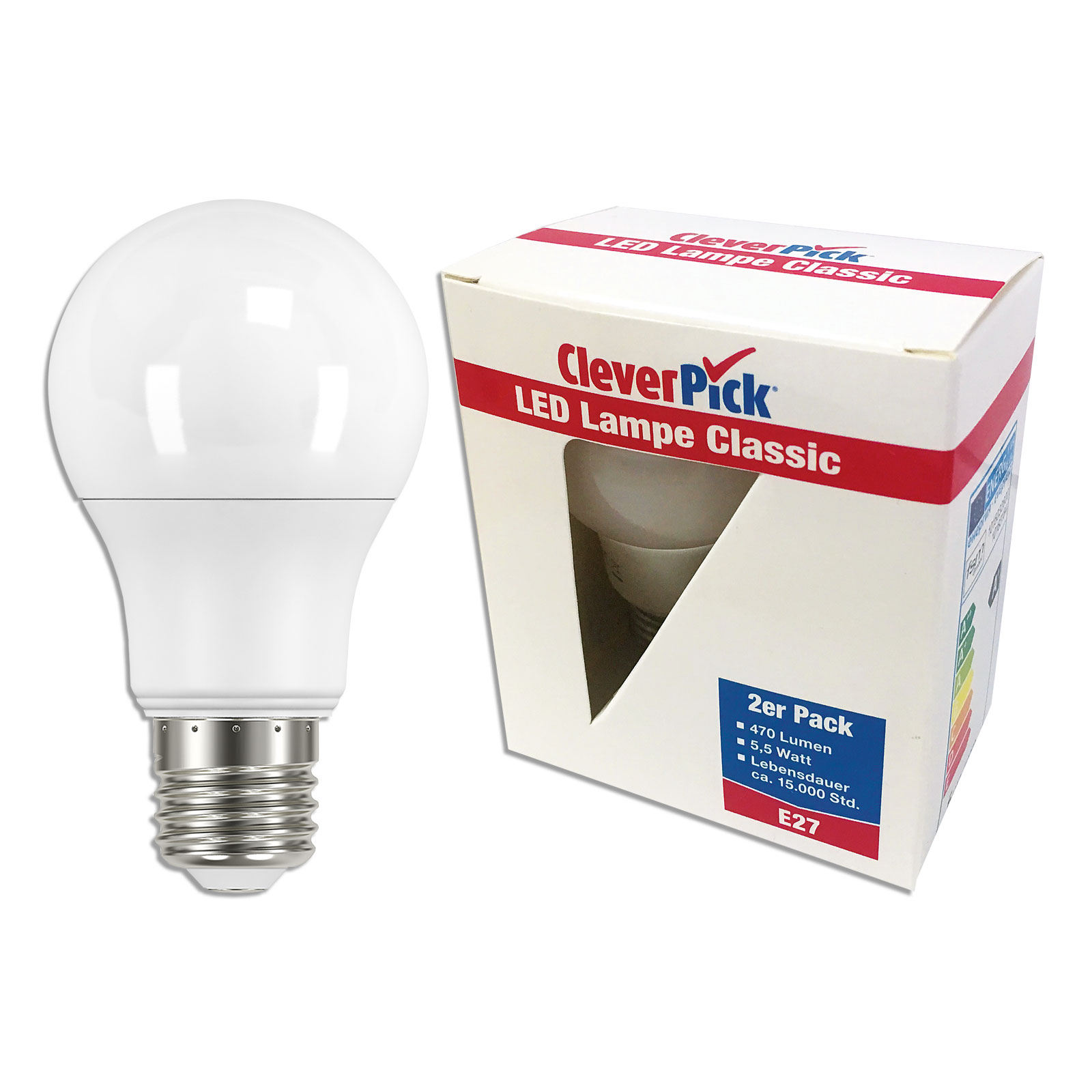 CleverPick 2er Set LED-Leuchtmittel AGL - E27 - 6 W - warmweiß