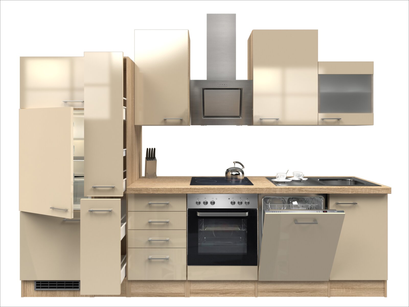 Küchenblock NEPAL - Kaschmir Glanz-Sonoma Eiche - mit E-Geräten - 310 cm |  Online bei ROLLER kaufen