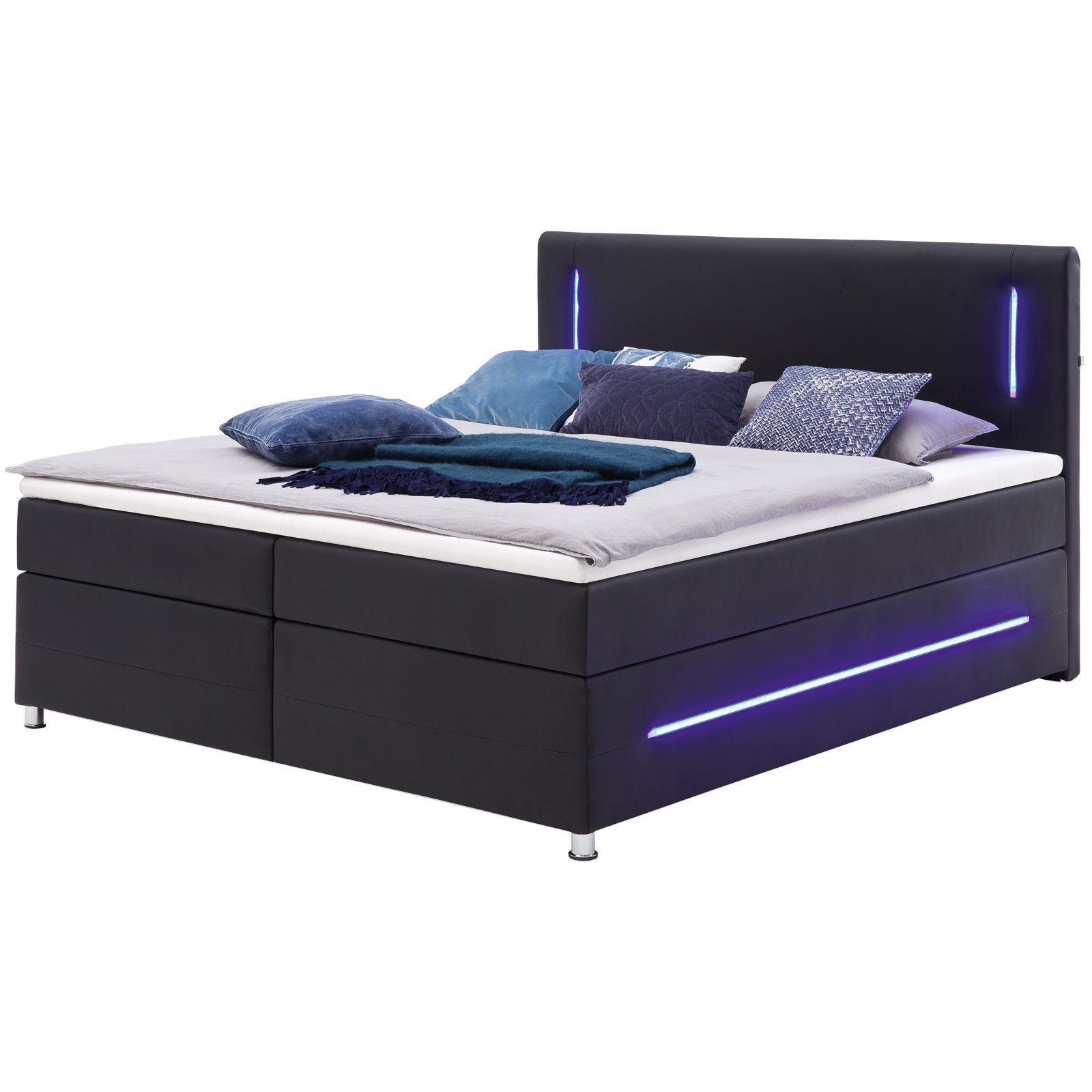 led-boxspringbett - schwarz - h2 - 160x200 cm