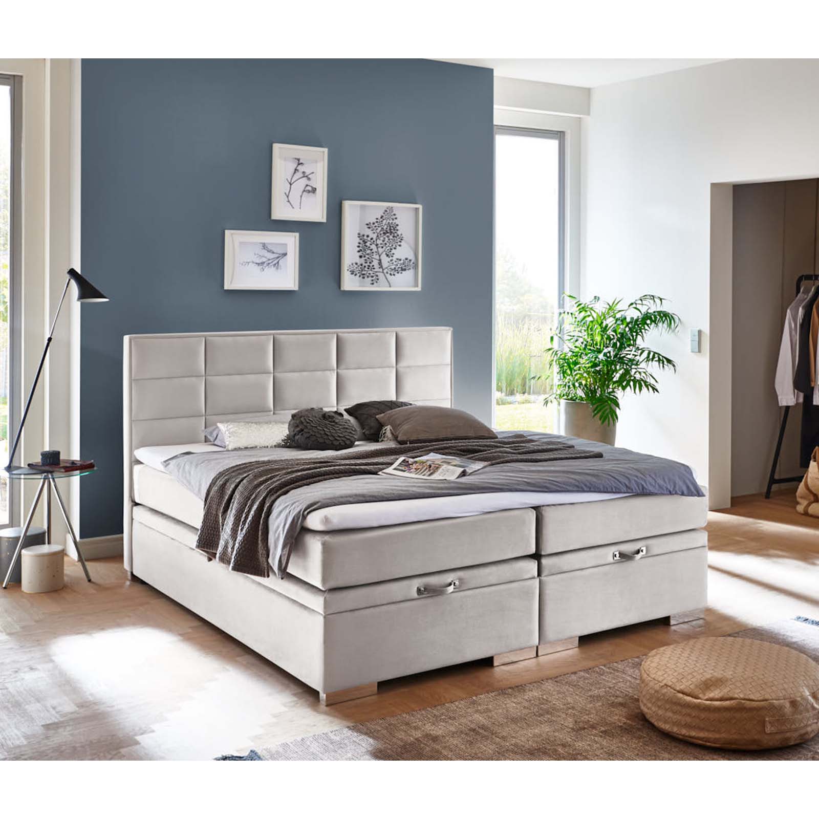 Boxspringbett - silber - H3 - 180x200 cm