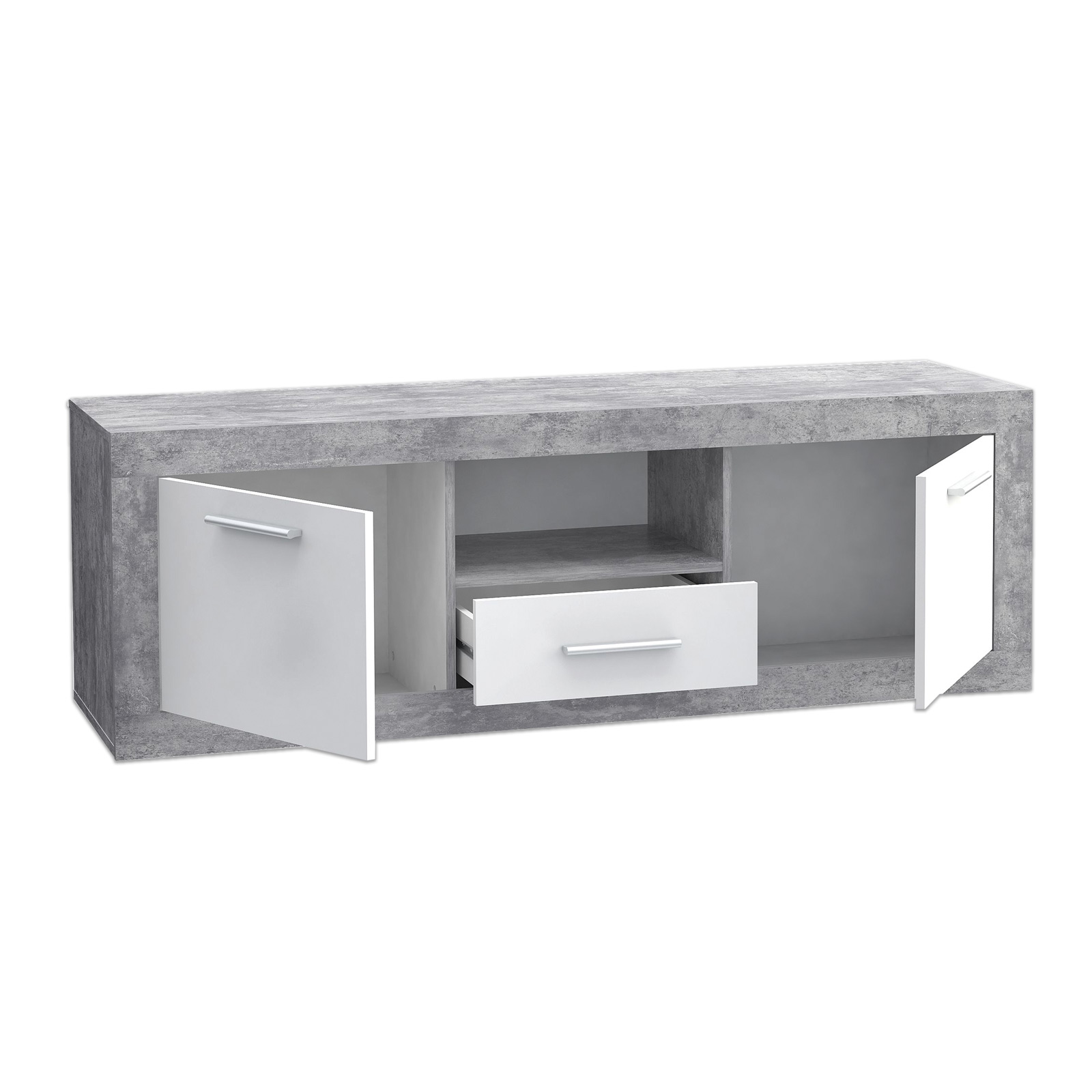 Lowboard - Beton-Optik-weiß - 148x50 cm