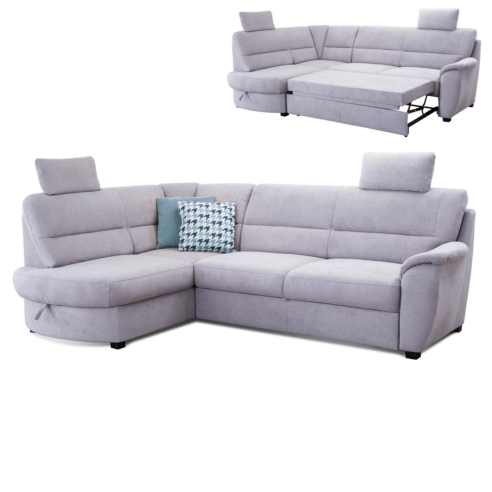 Ecksofa - silver - Flachgewebe - Liegefunktion