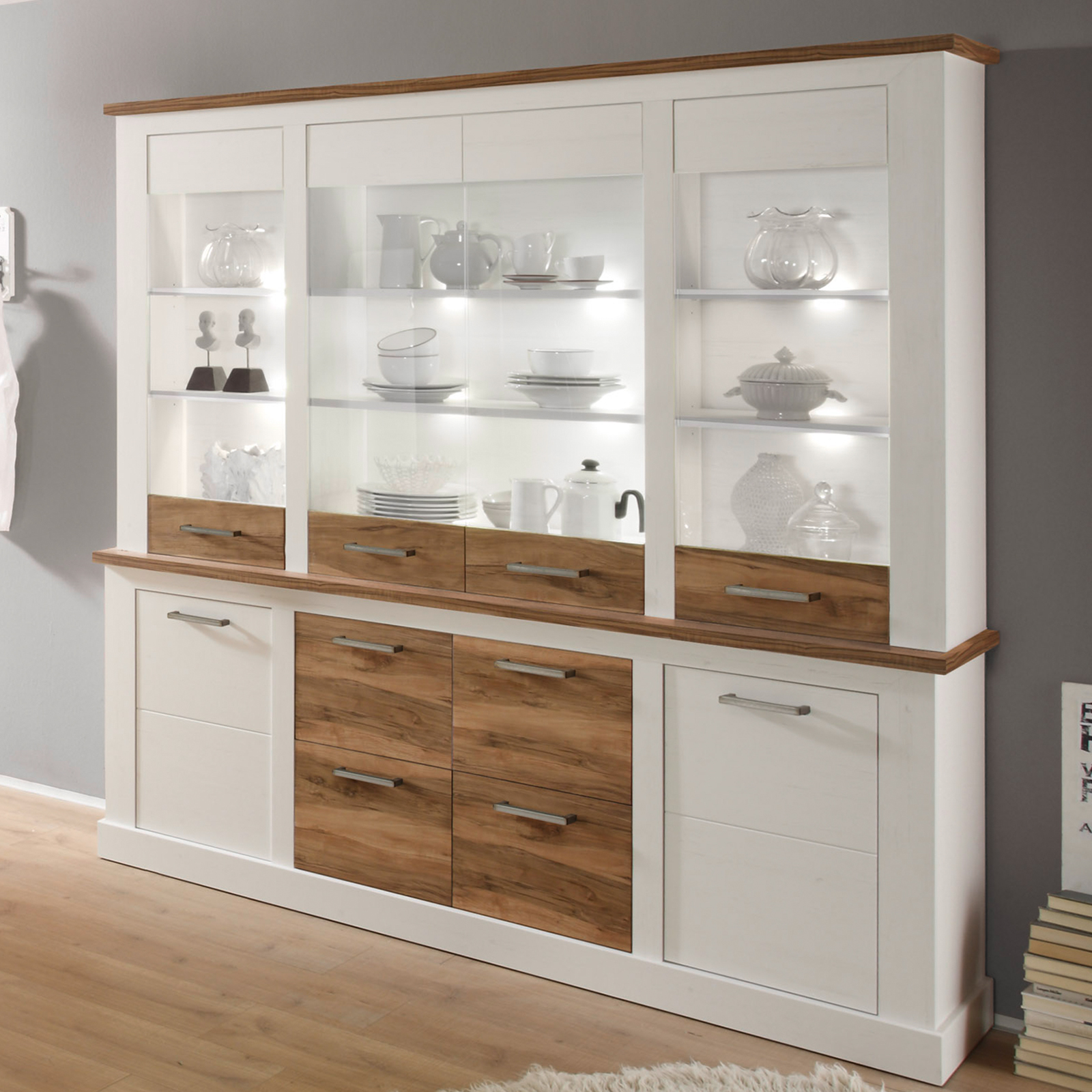 Highboard - Pinie hell-Satin Nussbaum - 210 cm breit