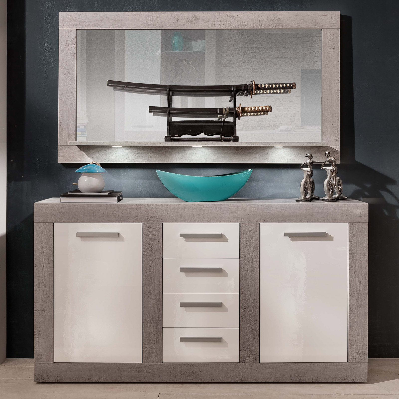 Sideboard - weiß Hochglanz-Beton - 170x95 cm