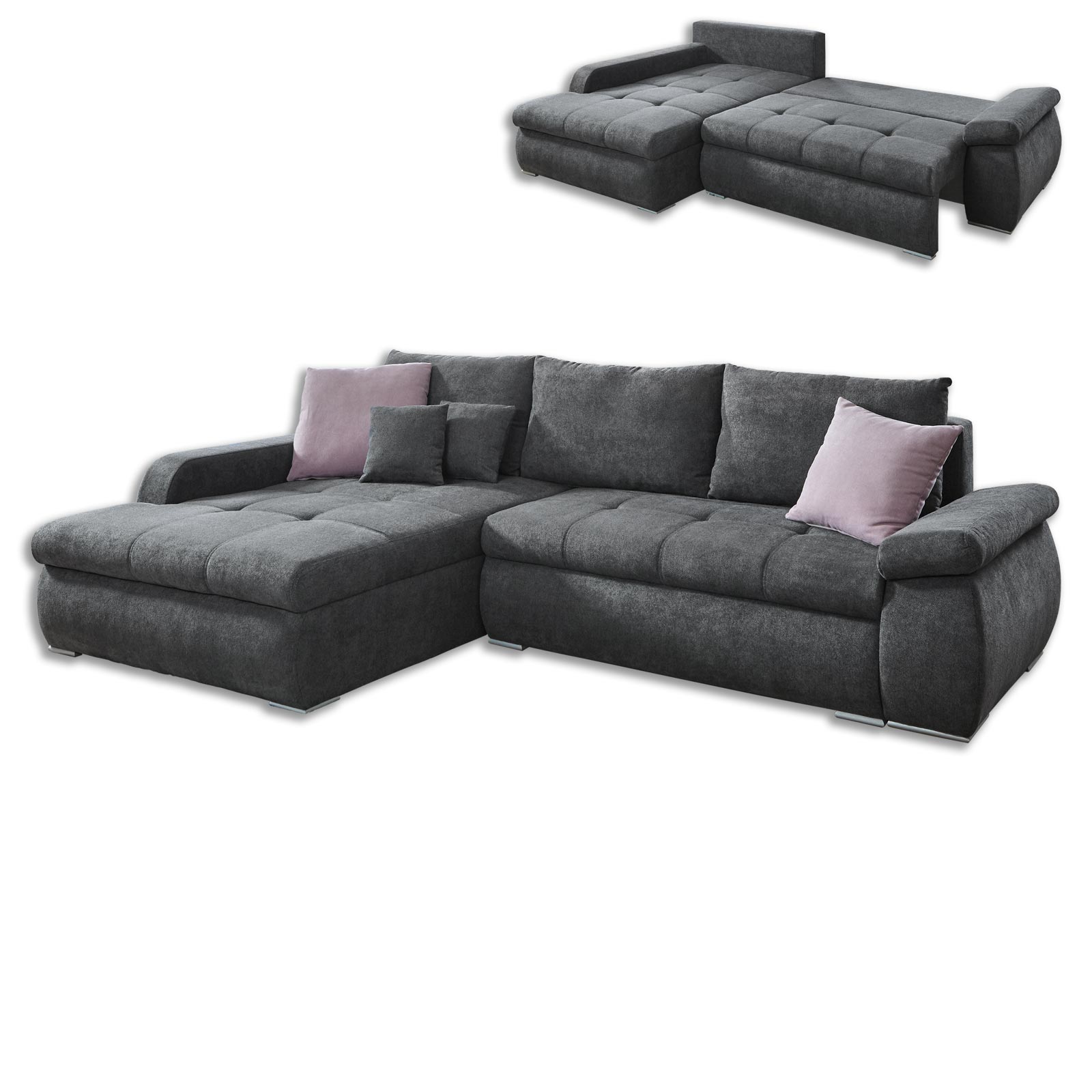 Ecksofa - grau - Liegefunktion
