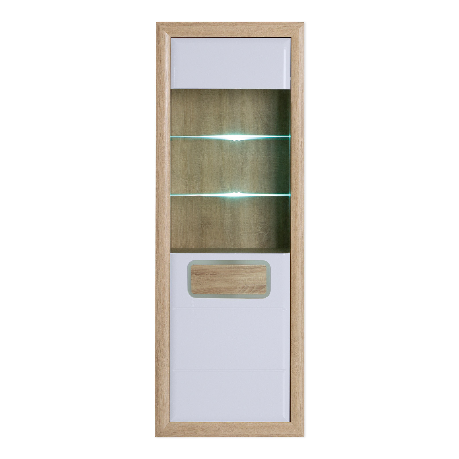 Vitrine - Sonoma Eiche - weiß hochglänzend - 74 cm breit