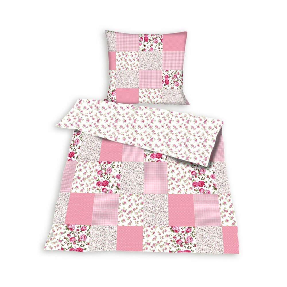 Baumwoll-Bettwäsche - rosa - Patchwork Rose - 135x200 cm | Online bei ...