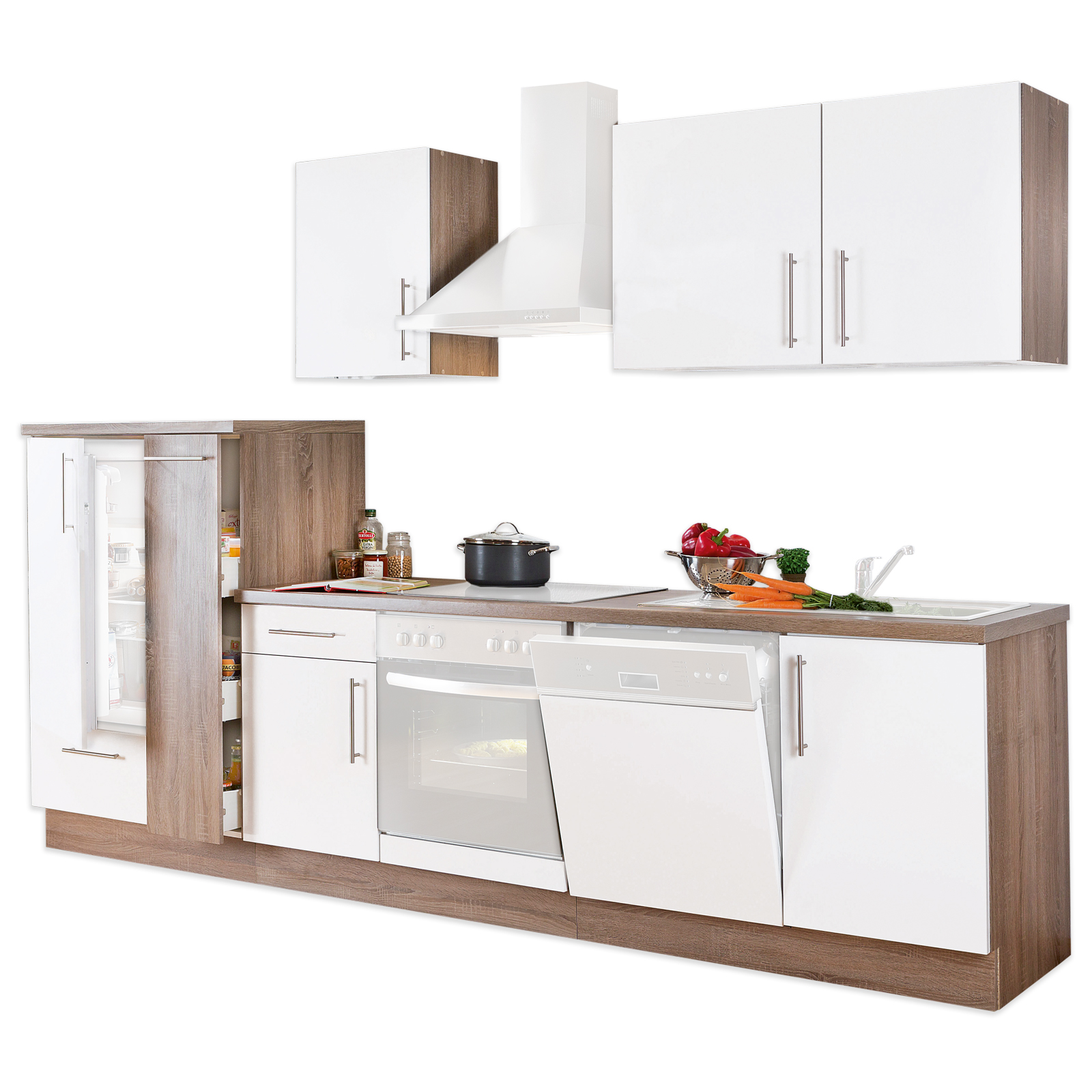 Küchenblock - weiß Lacklaminat matt - Trüffel - 310 cm