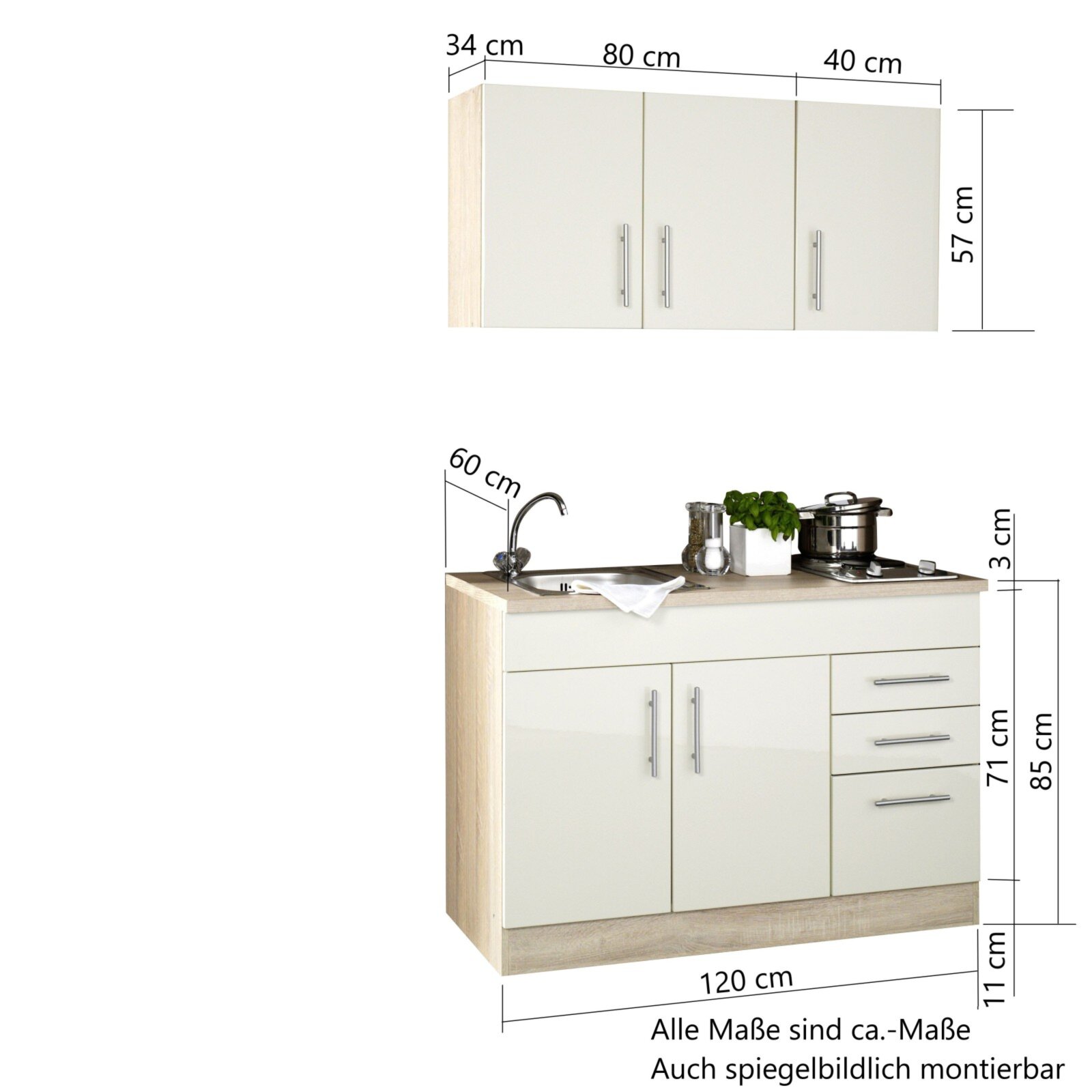 Single-Küche TORONTO - weiß - mit Kochfeld - 120 cm | Online bei ROLLER  kaufen