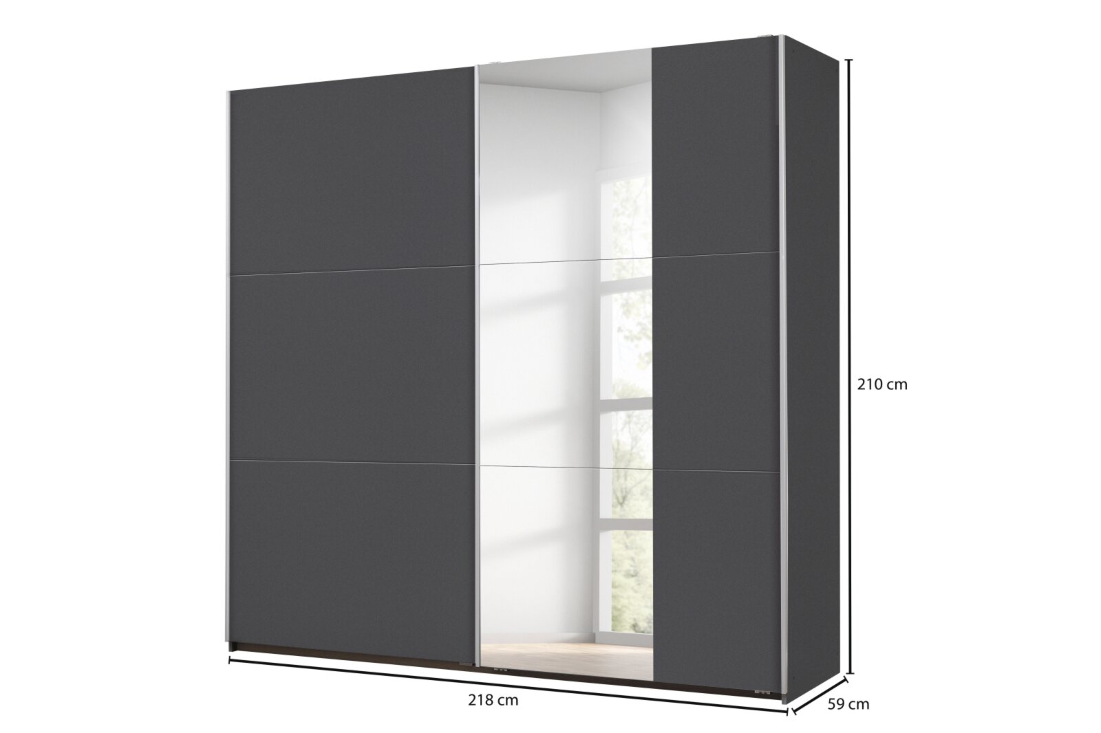Schwebetürenschrank - grau-metallic - Spiegel - 2 Fachböden - 218 cm |  Online bei ROLLER kaufen