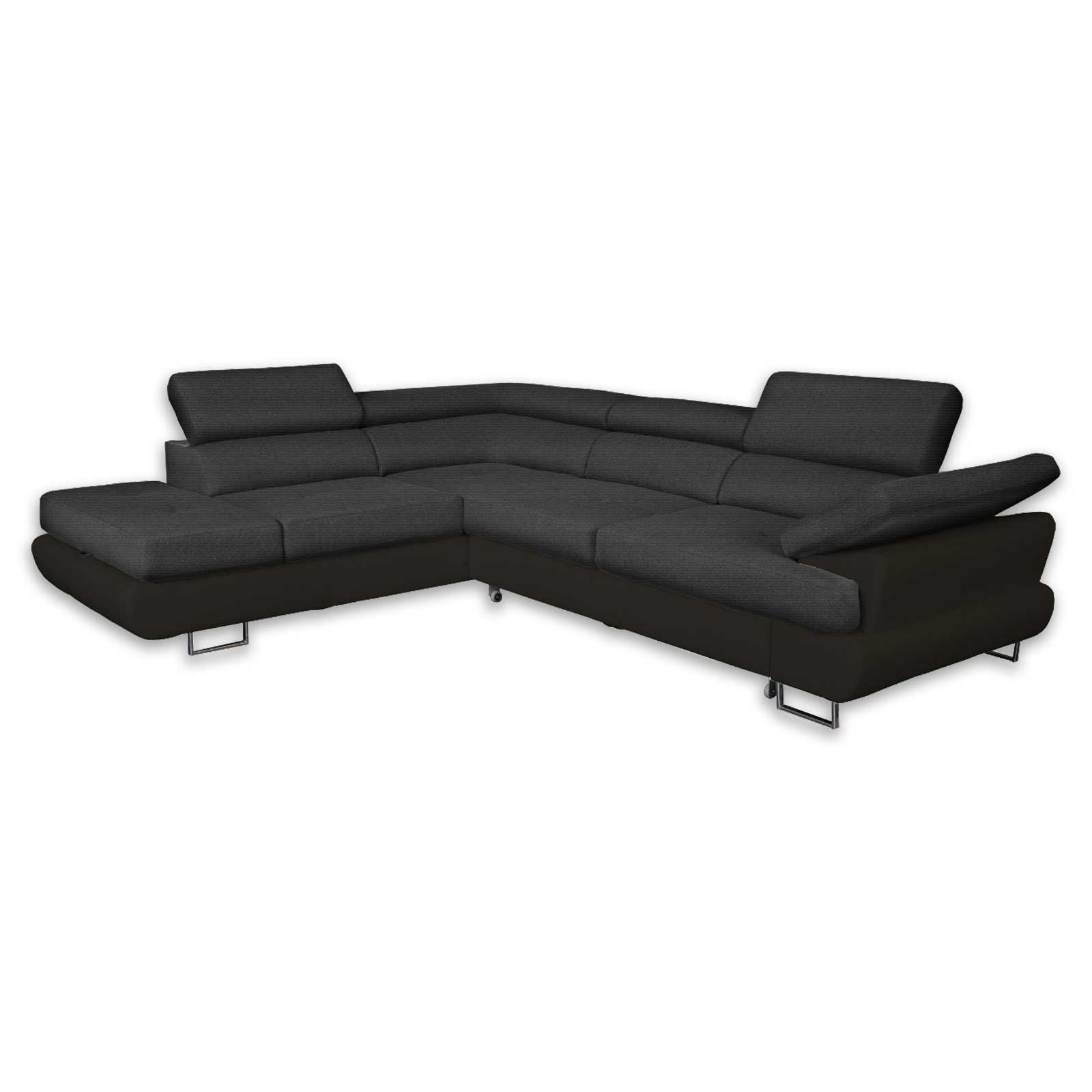 Ecksofa - anthrazit-schwarz - mit Funktion - Ottomane links | Online