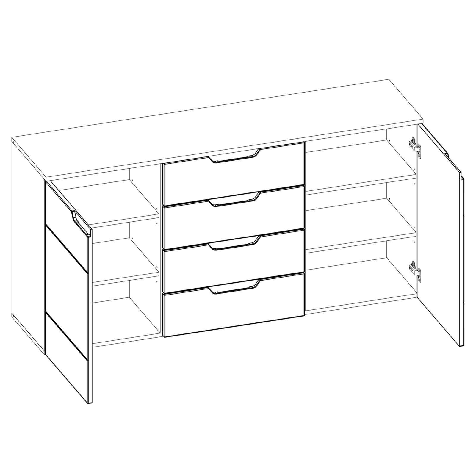 Sideboard - weiß - 4 Schubkästen - 160 cm breit