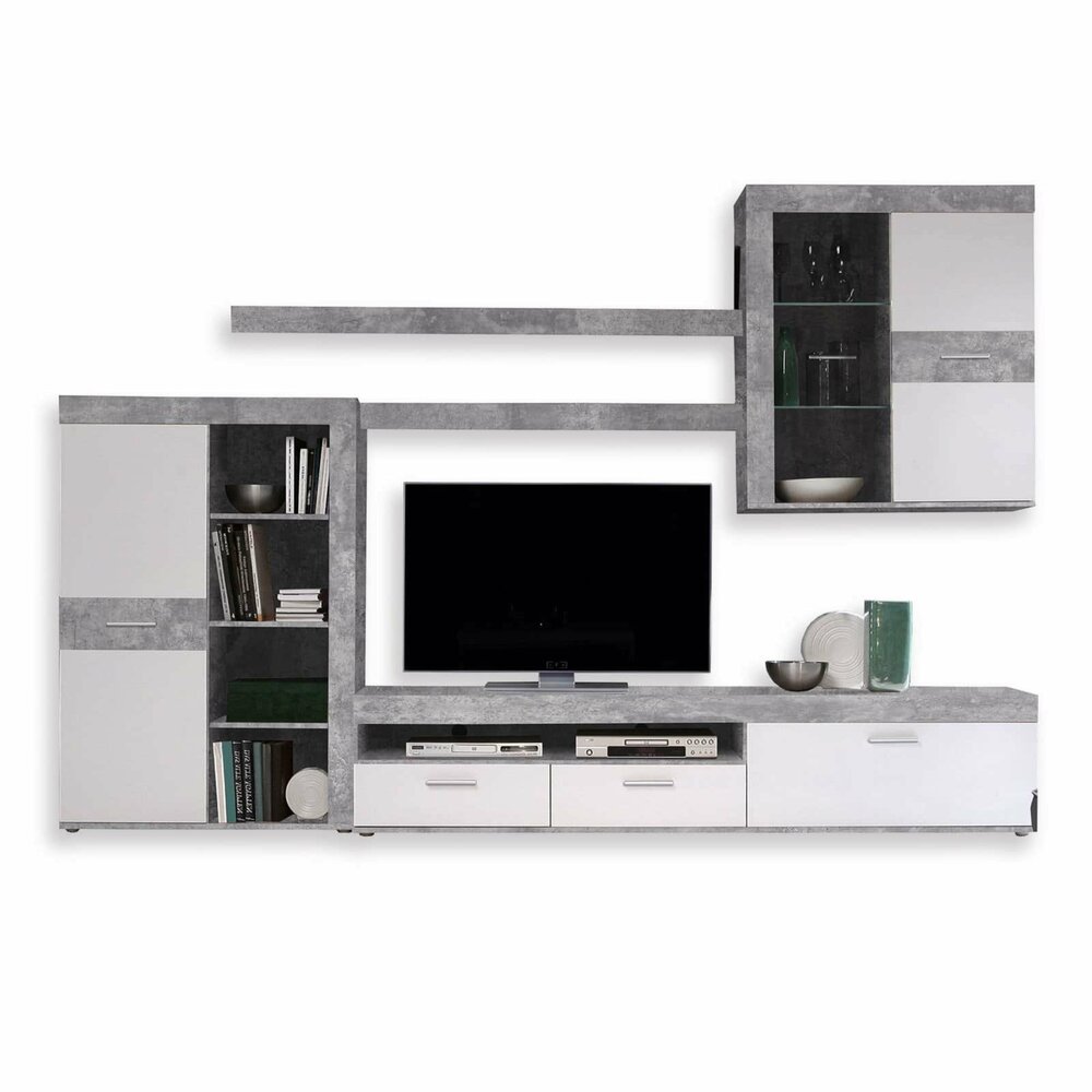 Wohnwand Betonoptikweiß 300 cm Vitrine Online bei ROLLER kaufen