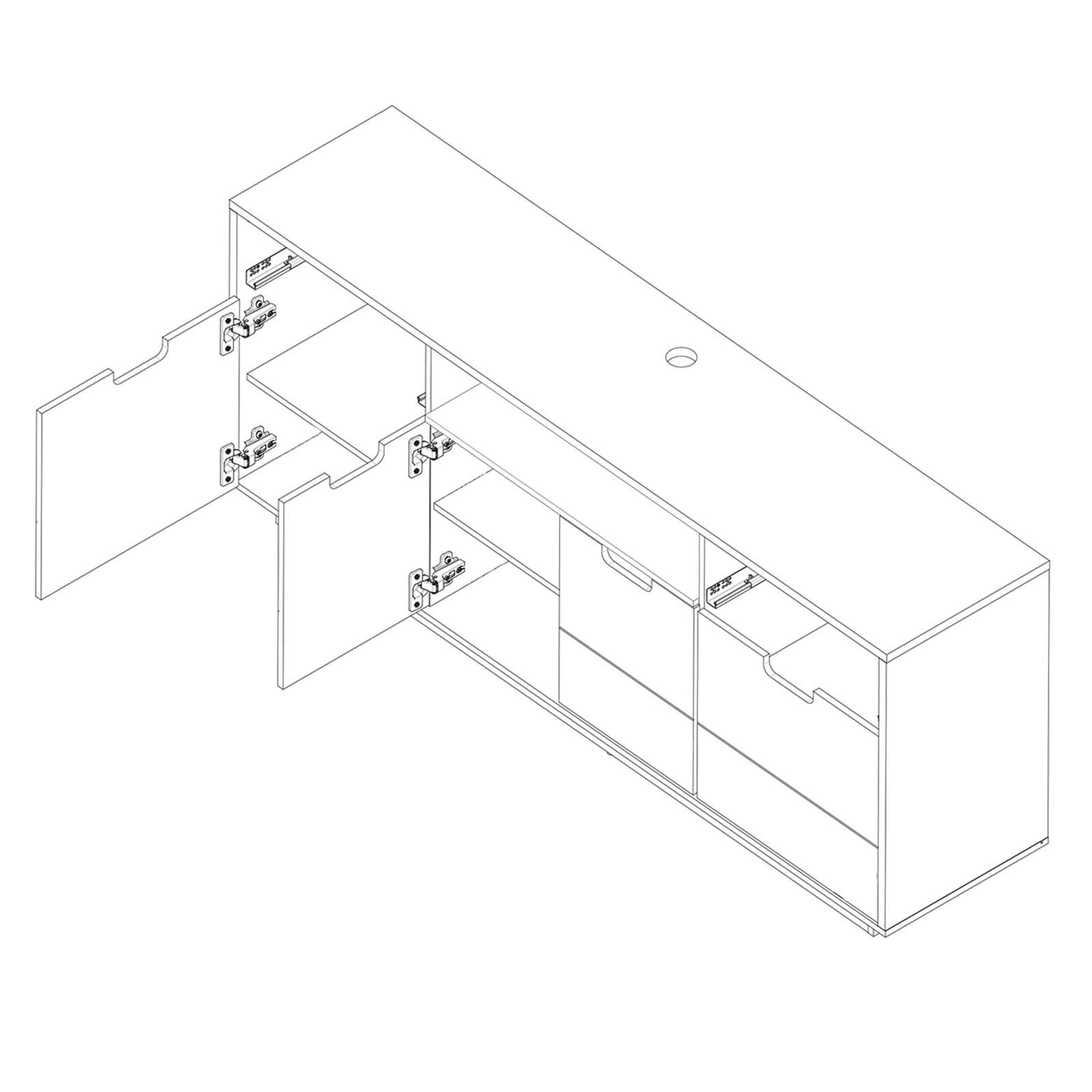 TV-Sideboard - weiß Hochglanz - mit LED-Leiste - 198 cm breit