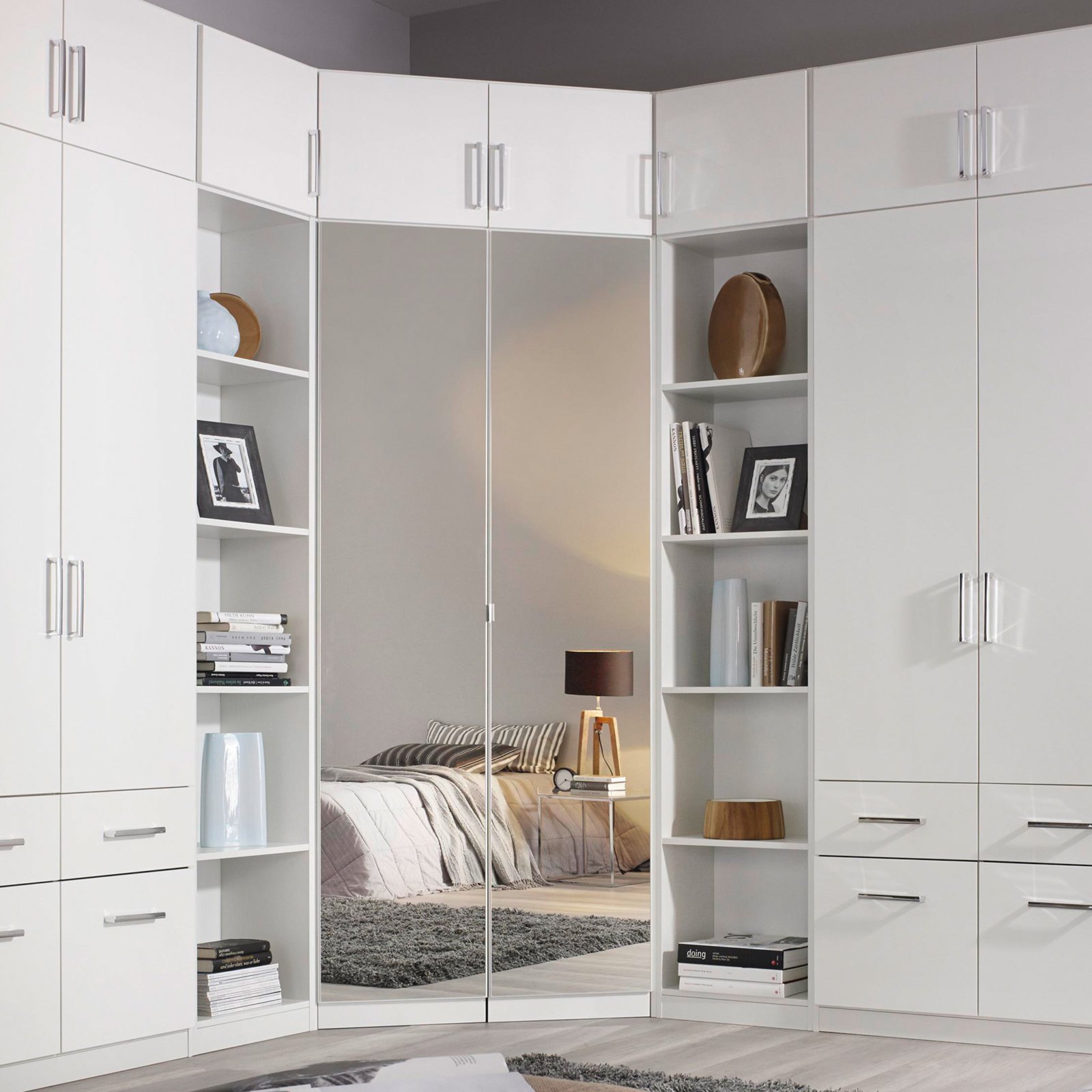 Eckschrank - Alpinweiß - Spiegelfront Eckschrank - Alpinweiß - Spiegelfront