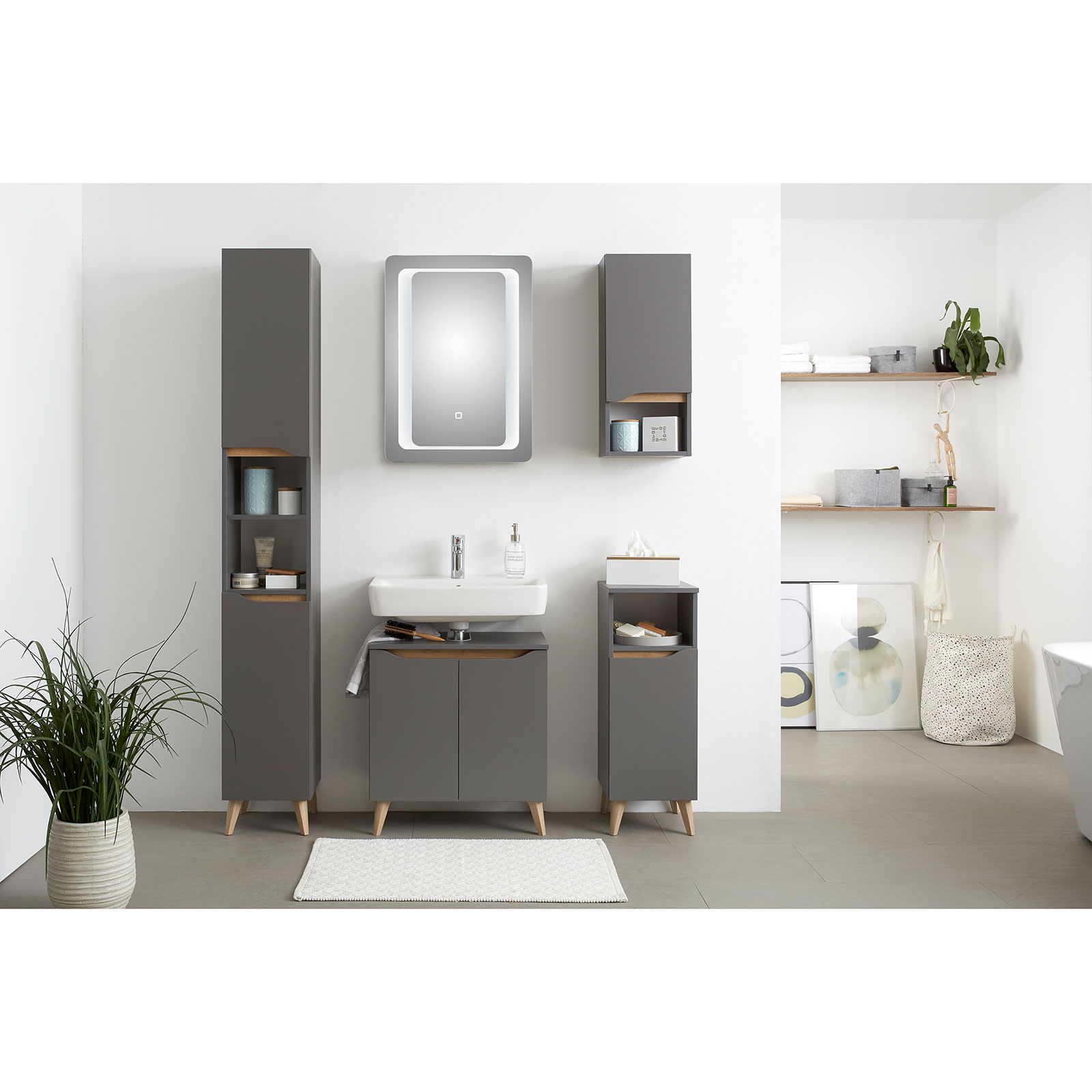 Wandschrank - quarzgrau-Eiche - 30 cm